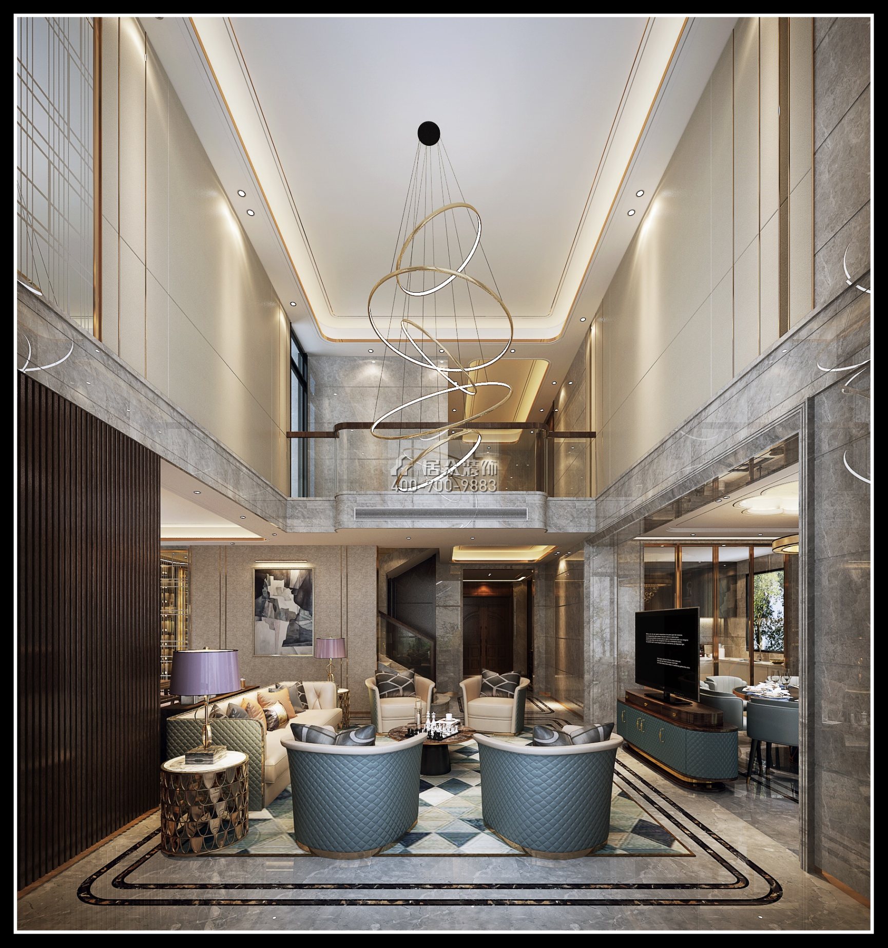 海逸豪庭御峰525平方米現代簡約風格別墅戶型客廳裝修效果圖