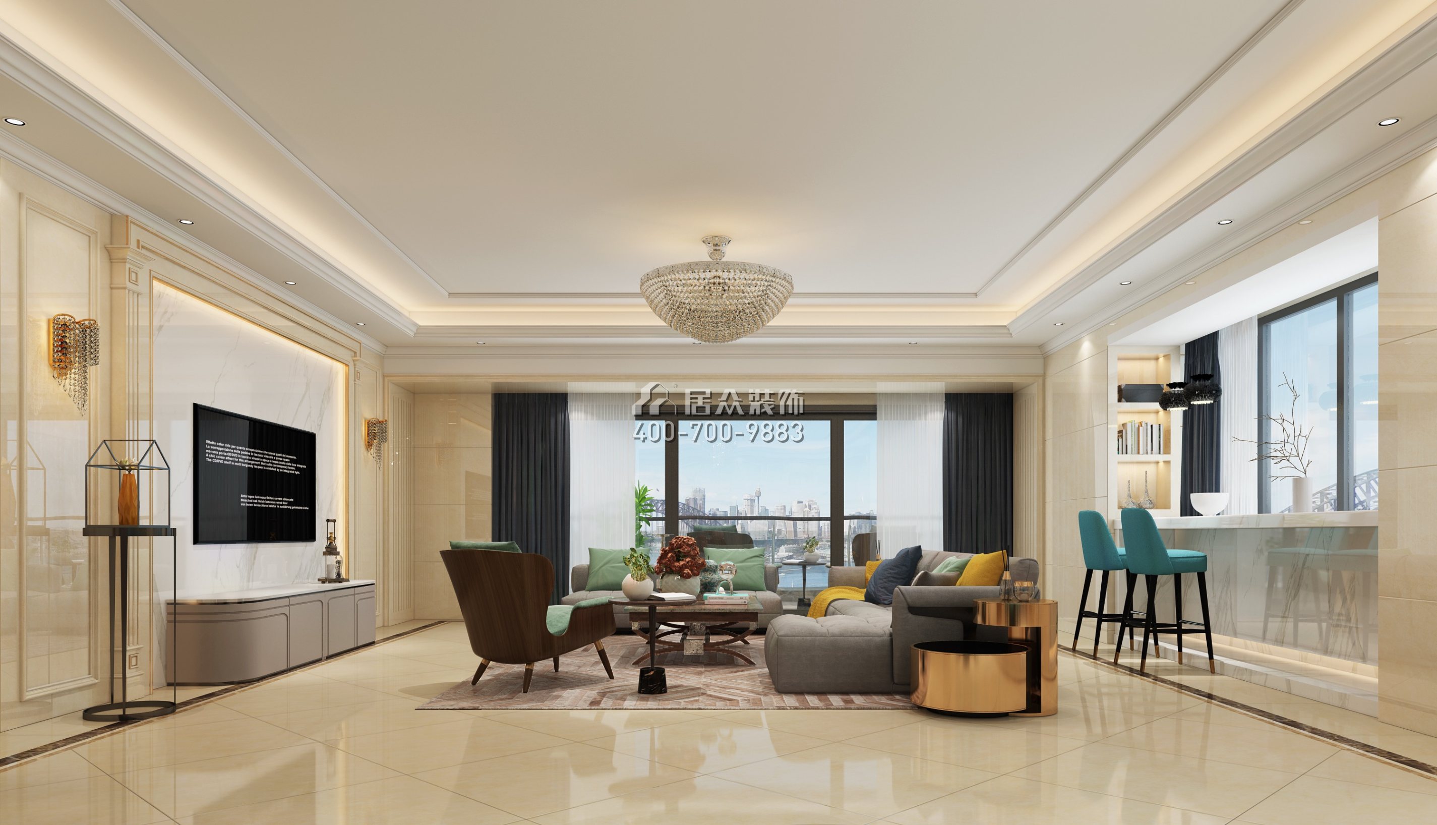 天鹅湖花园二期293平方米欧式风格平层户型客厅装修效果图