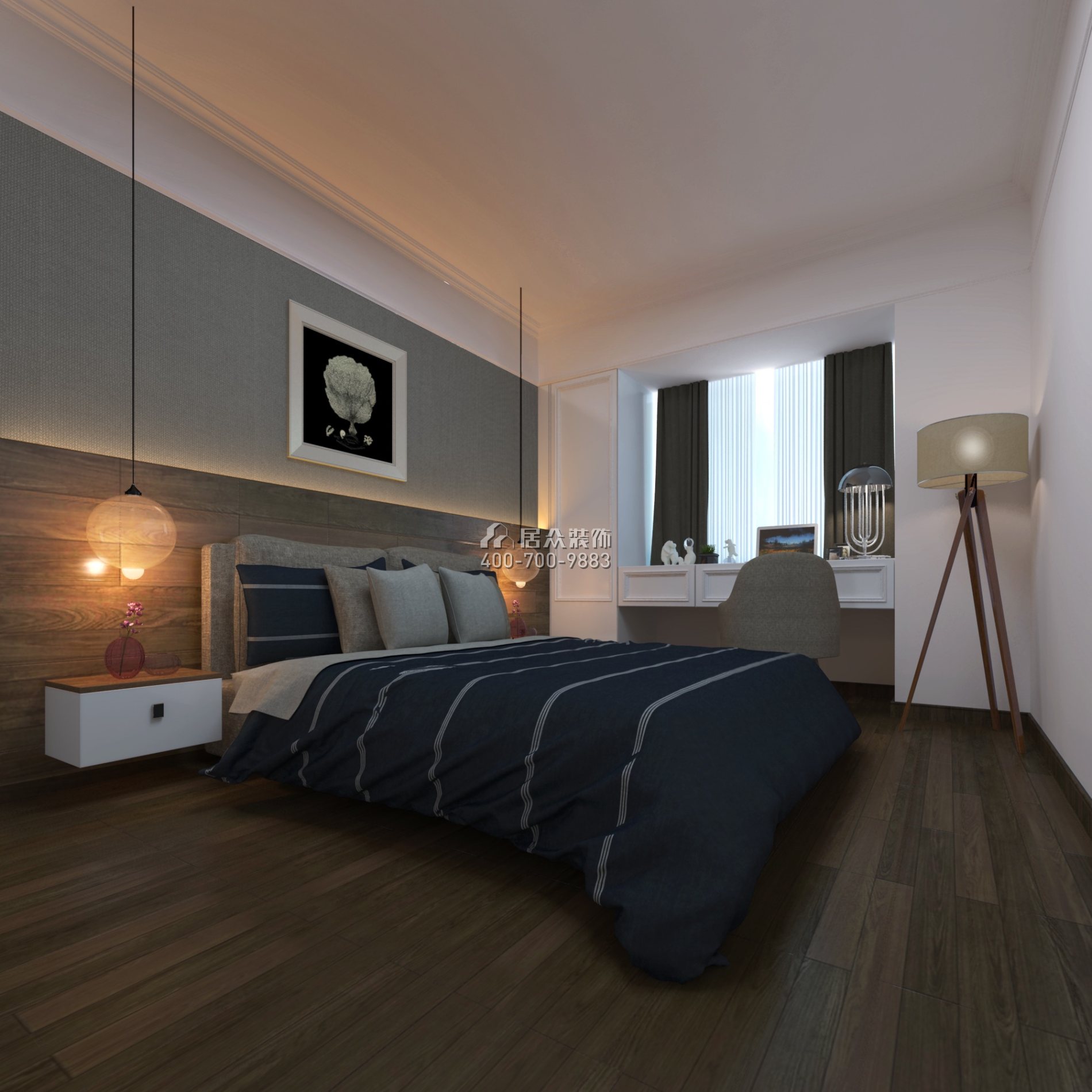 保利天汇128平方米现代简约风格平层户型卧室装修效果图