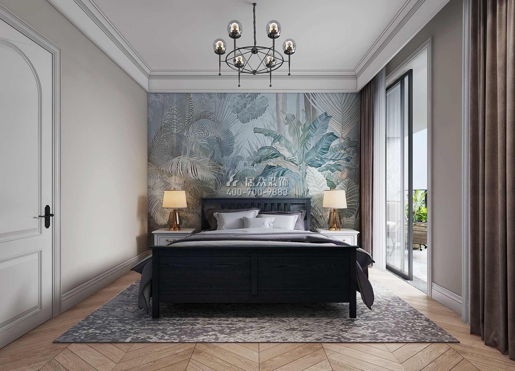 半岛城邦一期110平方米美式风格平层户型卧室装修效果图