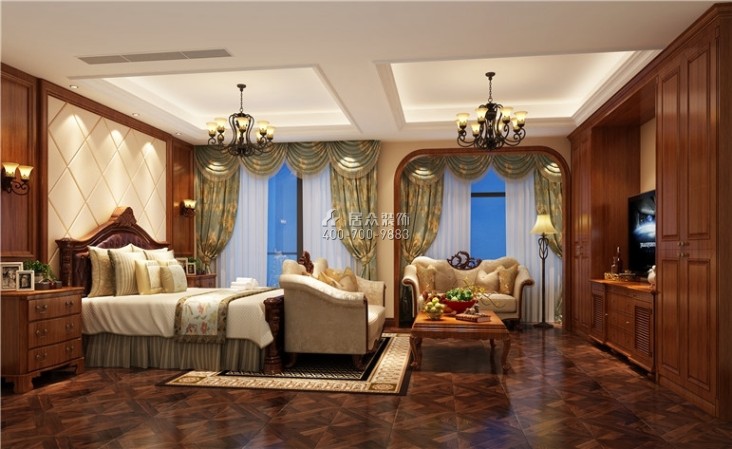 万彩城300平方米美式风格别墅户型卧室装修效果图
