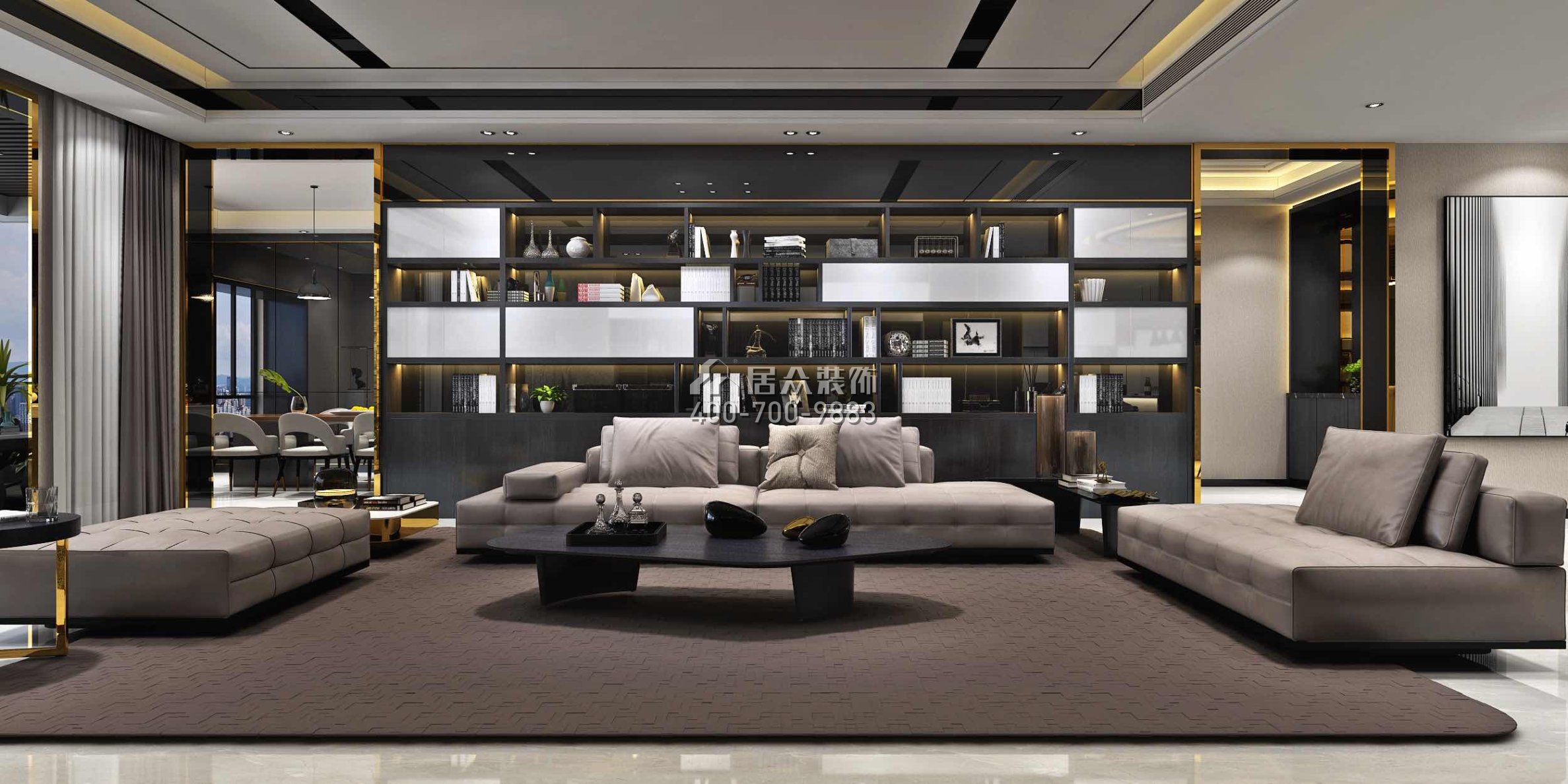 龙泉豪苑560平方米现代简约风格平层户型客厅装修效果图