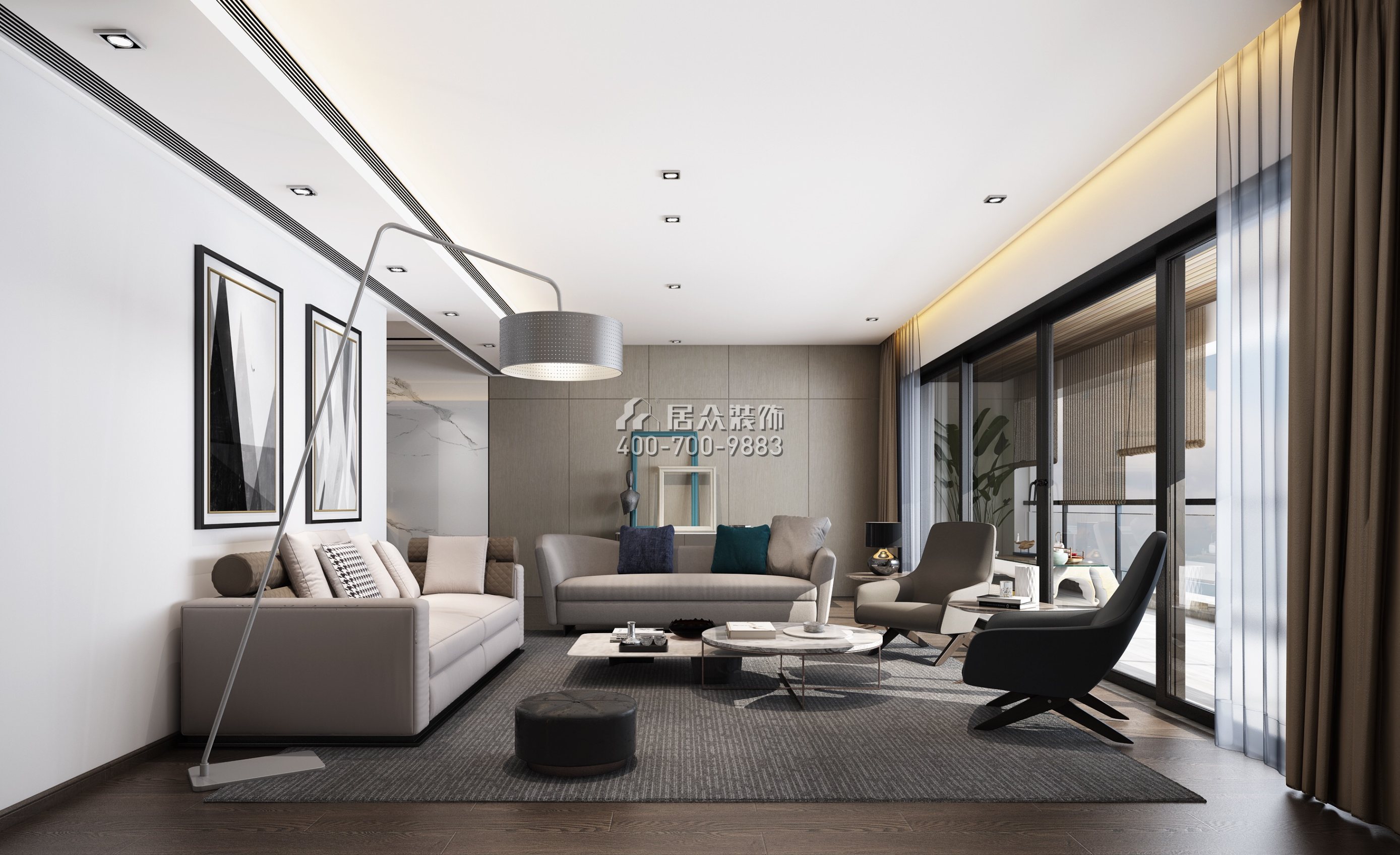 銀湖藍山潤園二期260平方米現代簡約風格平層戶型客廳裝修效果圖