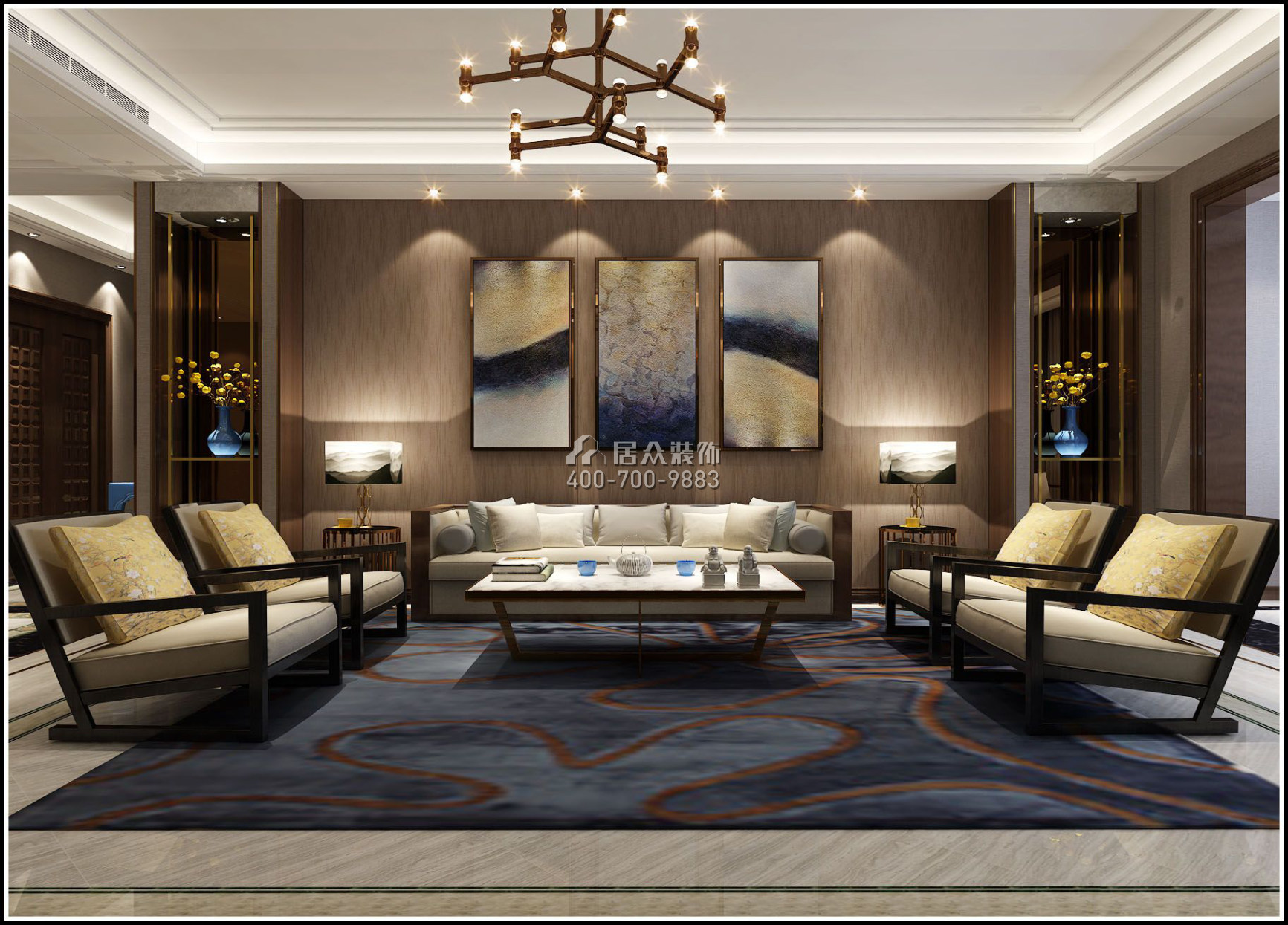 栖棠映山240平方米中式风格平层户型客厅装修效果图