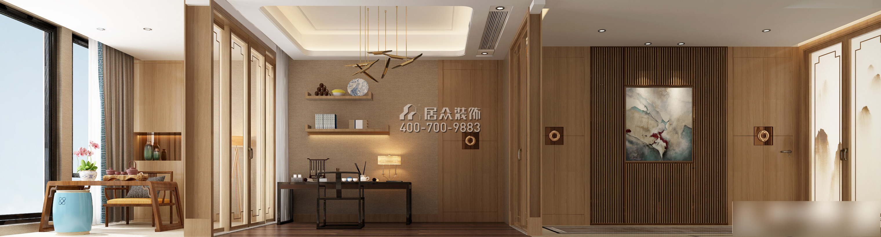 第六都220平方米中式风格平层户型客厅九州平台官方网站（中国）有限公司效果图