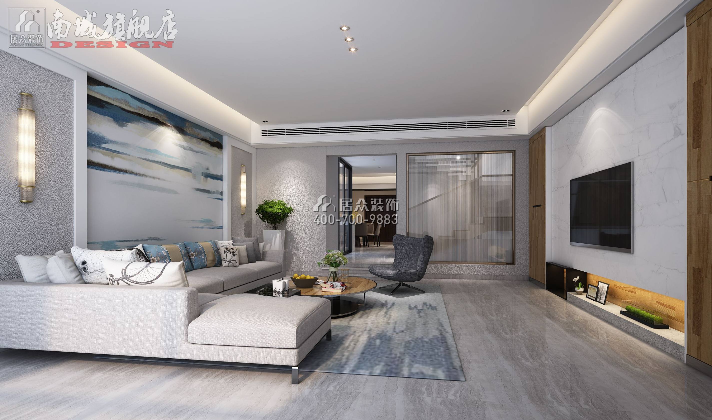 中海天鉴500平方米现代简约风格别墅户型客厅装修效果图
