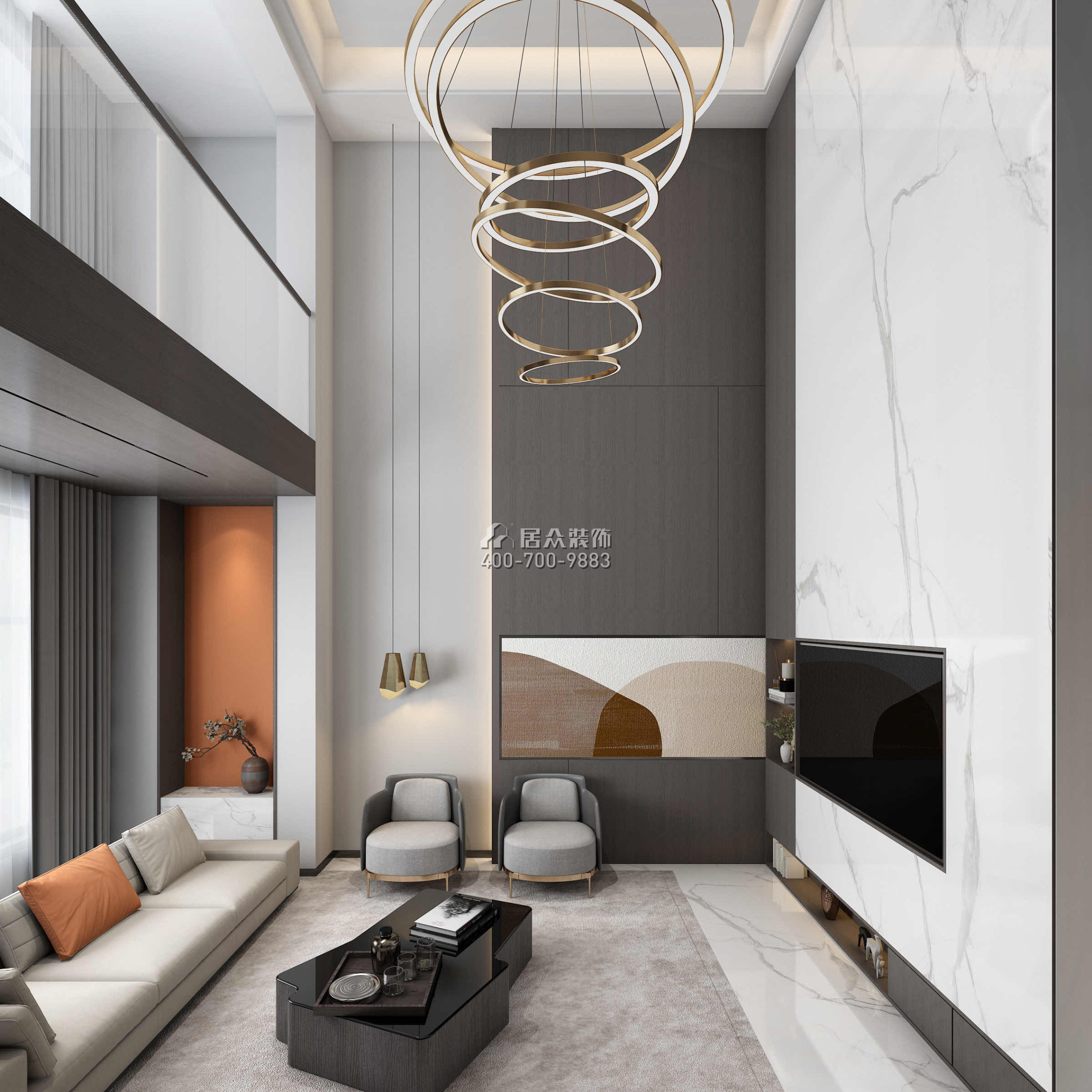 碧桂園柳葉府300平方米現代簡約風格別墅戶型客廳裝修效果圖