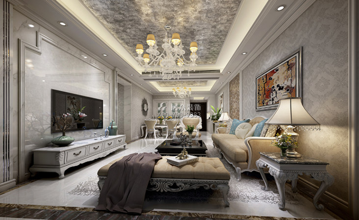 华润城三期89平方米欧式风格平层户型客厅装修效果图
