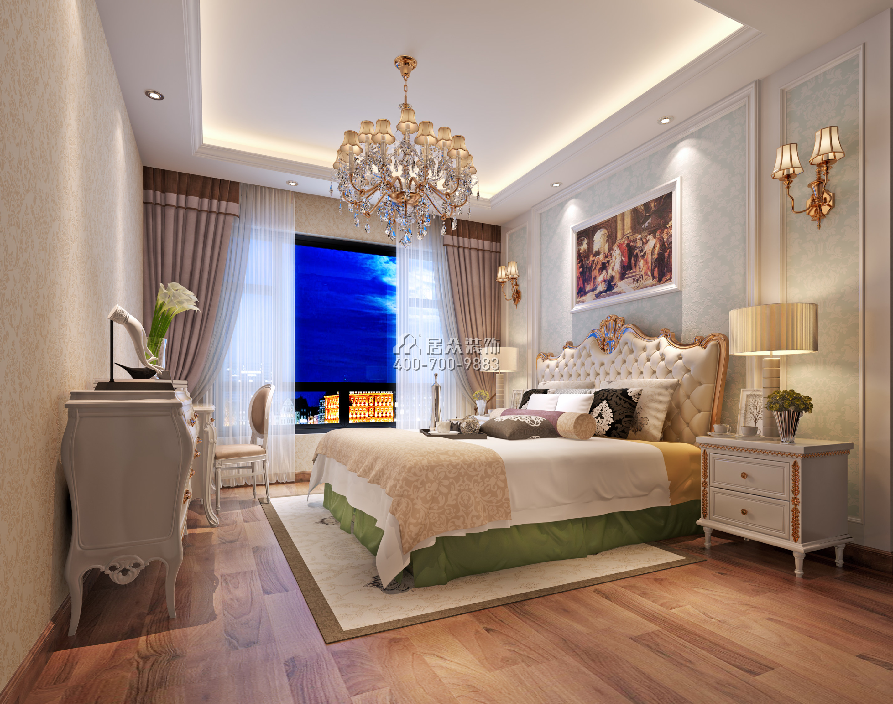方直珑湖湾125平方米欧式风格平层户型卧室装修效果图