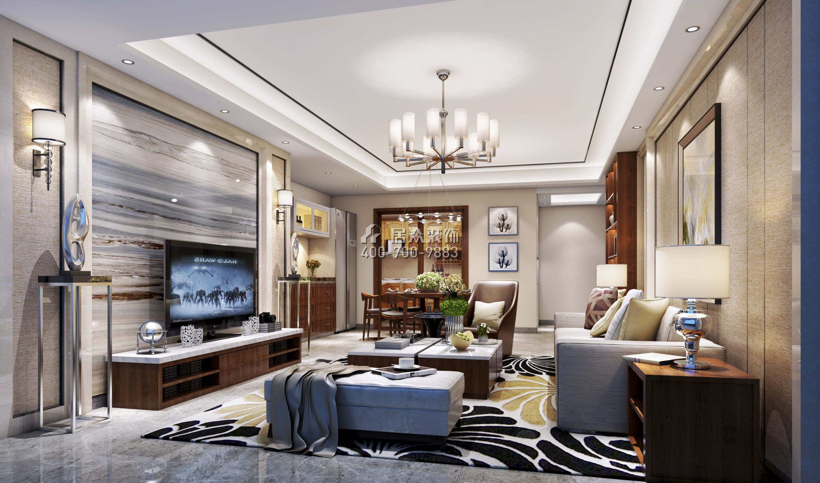 蔚蓝海岸三期120平方米中式风格平层户型客厅装修效果图