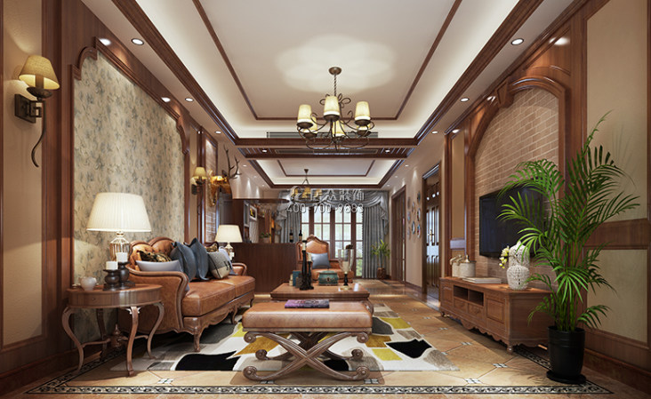 依云曦城120平方米美式风格平层户型客厅装修效果图