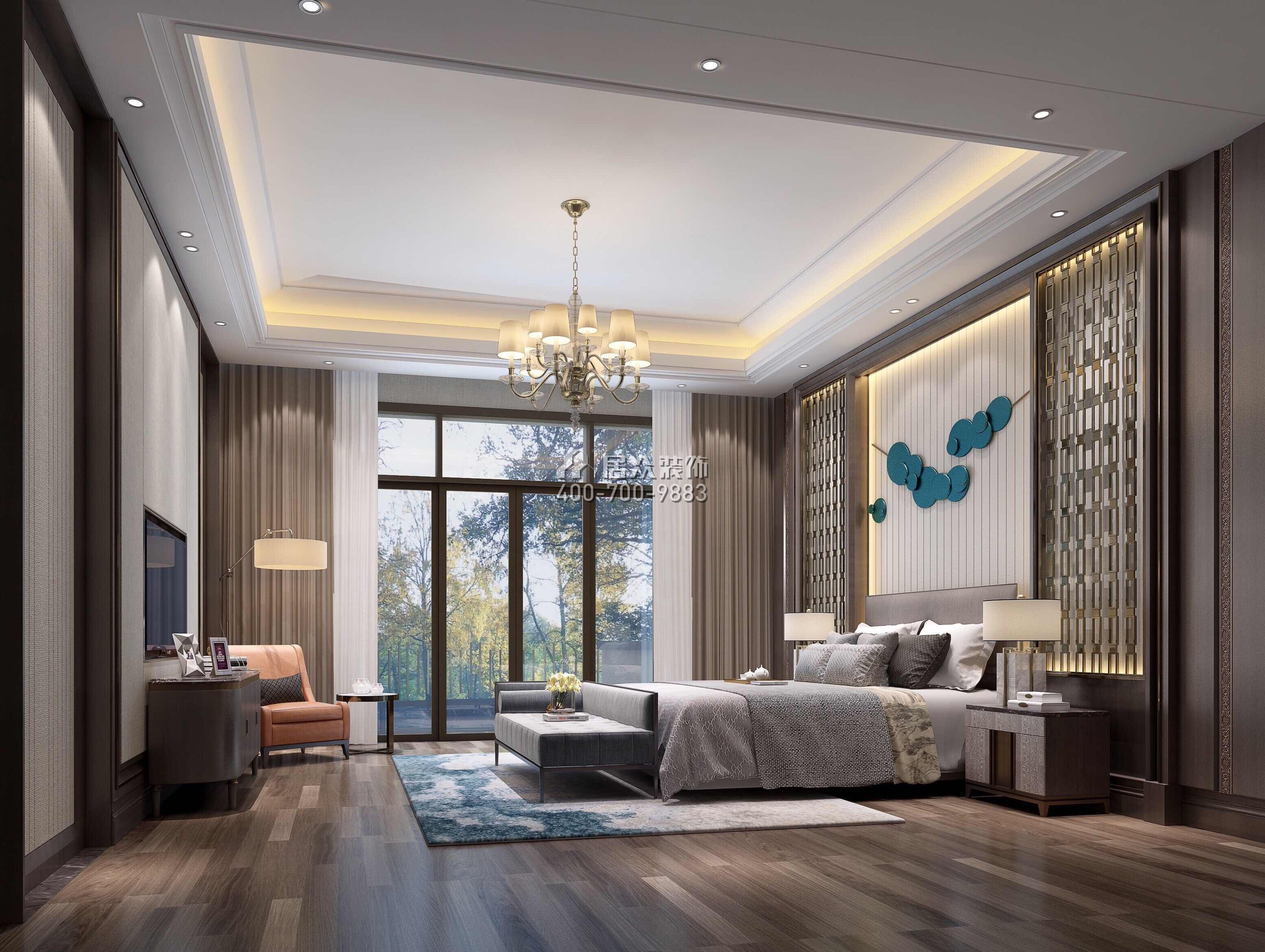 江畔豪庭500平方米中式风格别墅户型卧室装修效果图