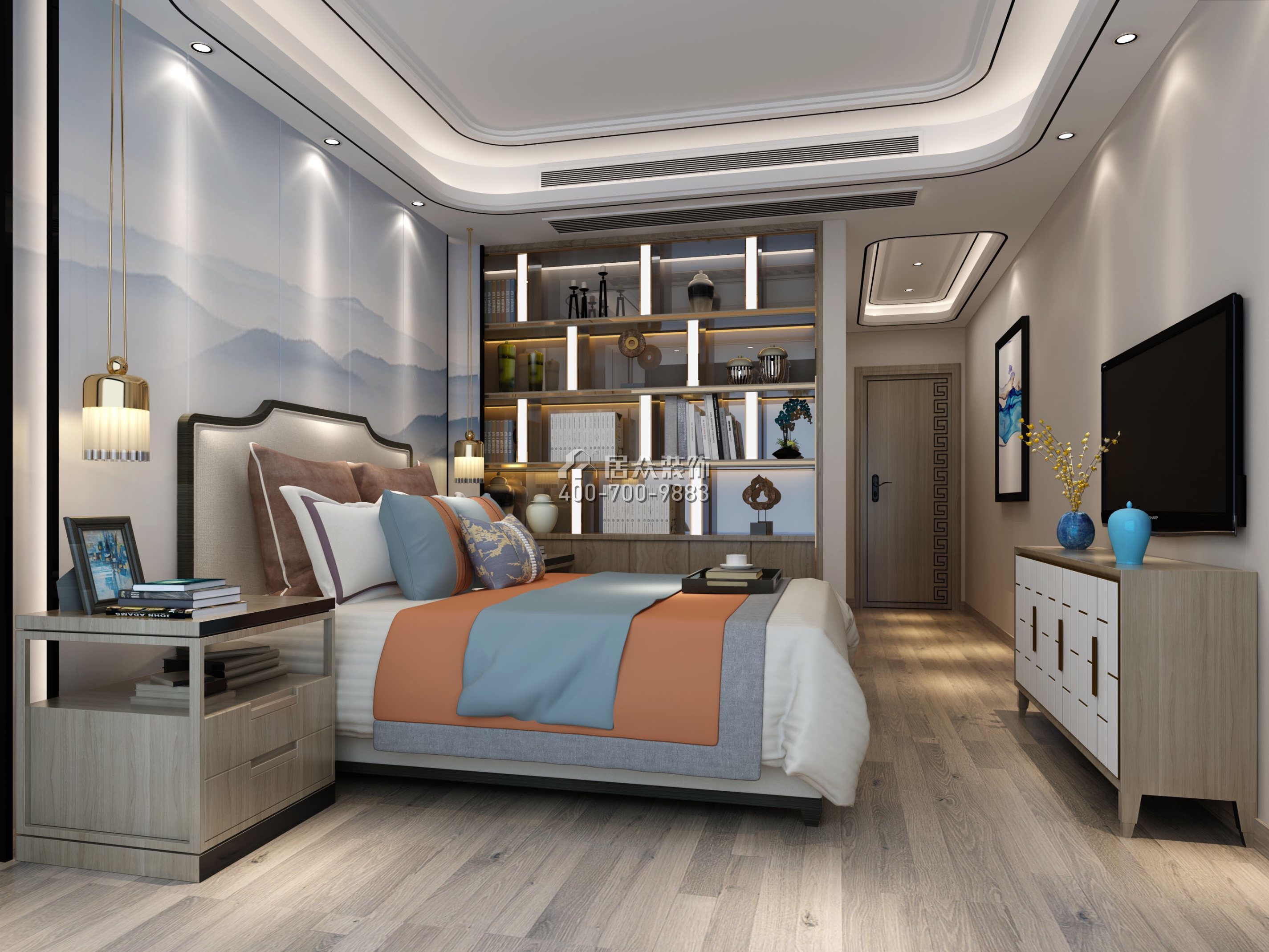 松河瑞园160平方米中式风格平层户型卧室装修效果图