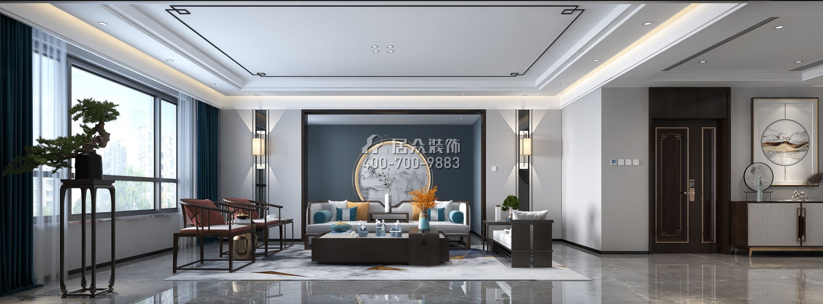 中泰财富湘江200平方米混搭风格平层户型客厅装修效果图
