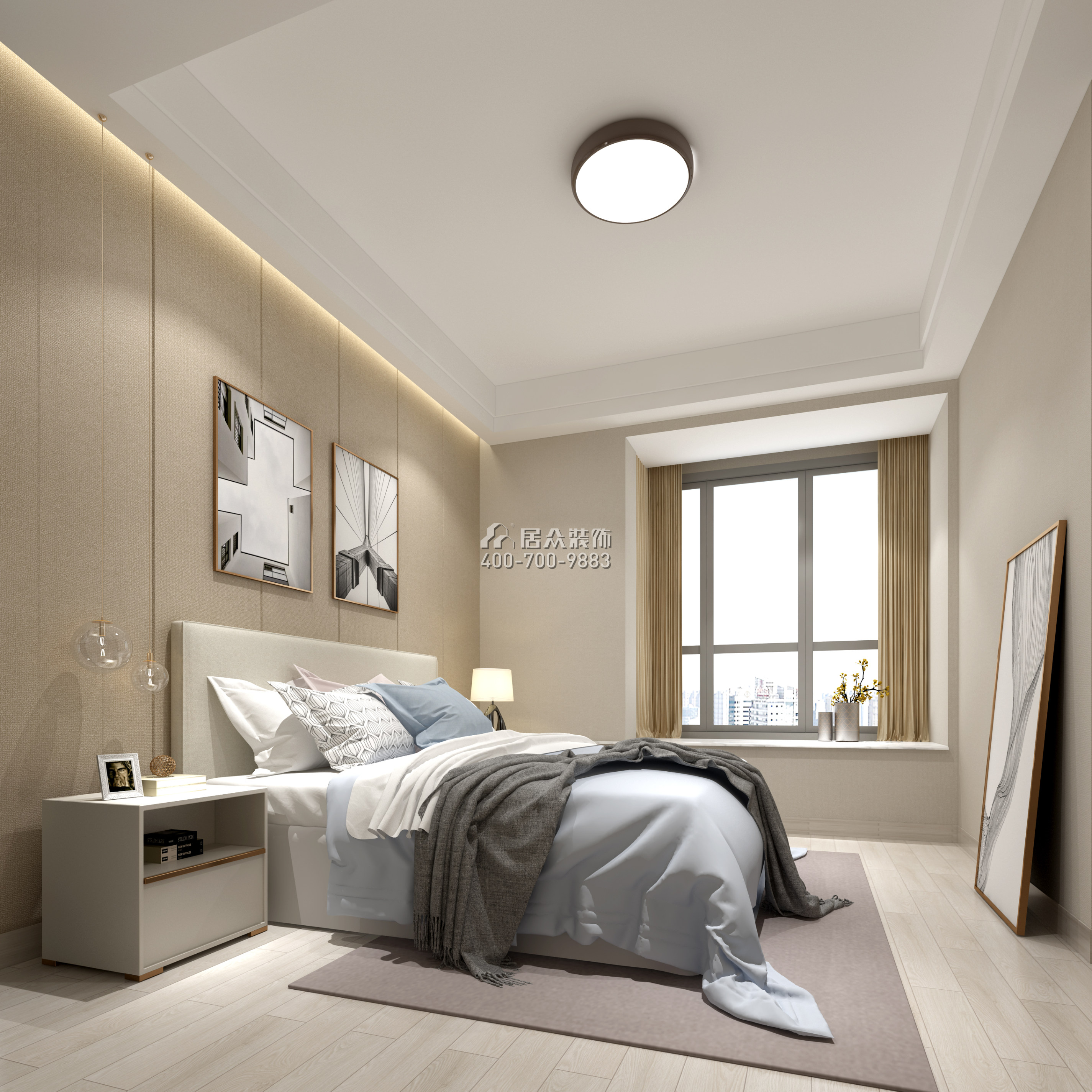 黄埔雅苑三期72平方米现代简约风格平层户型卧室装修效果图