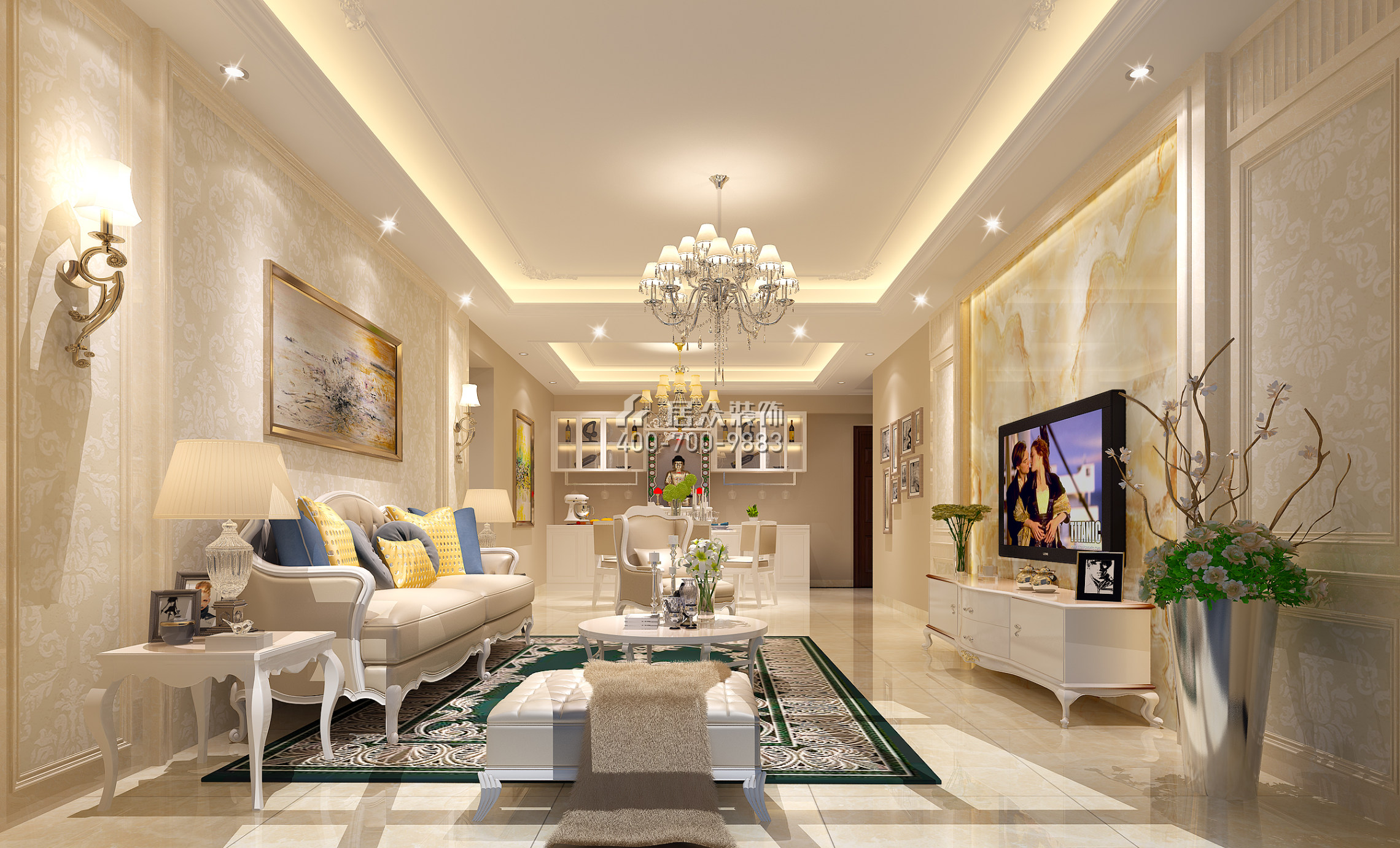 天誉150平方米欧式风格平层户型客厅装修效果图