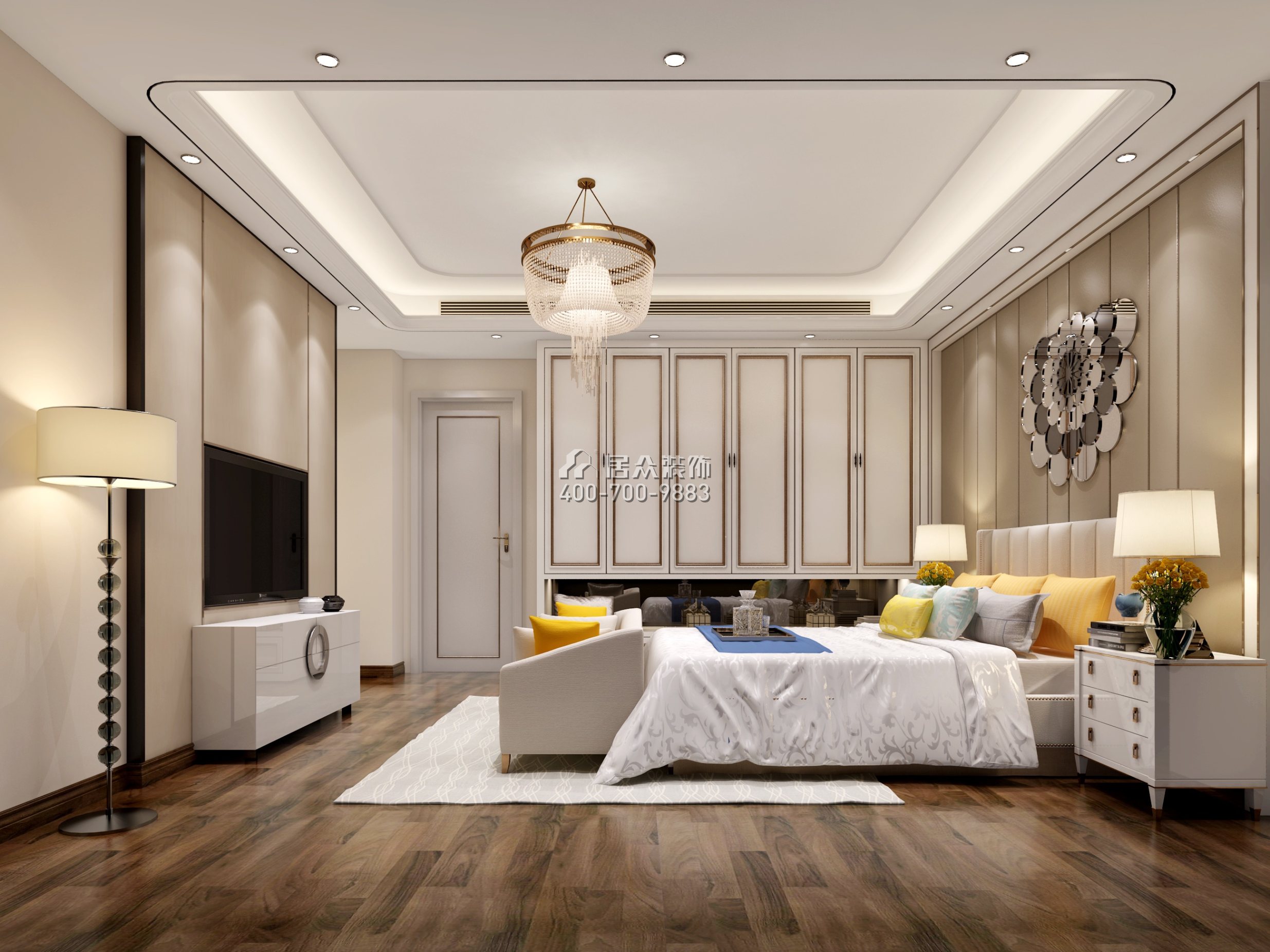 传麒尚林400平方米欧式风格别墅户型卧室装修效果图