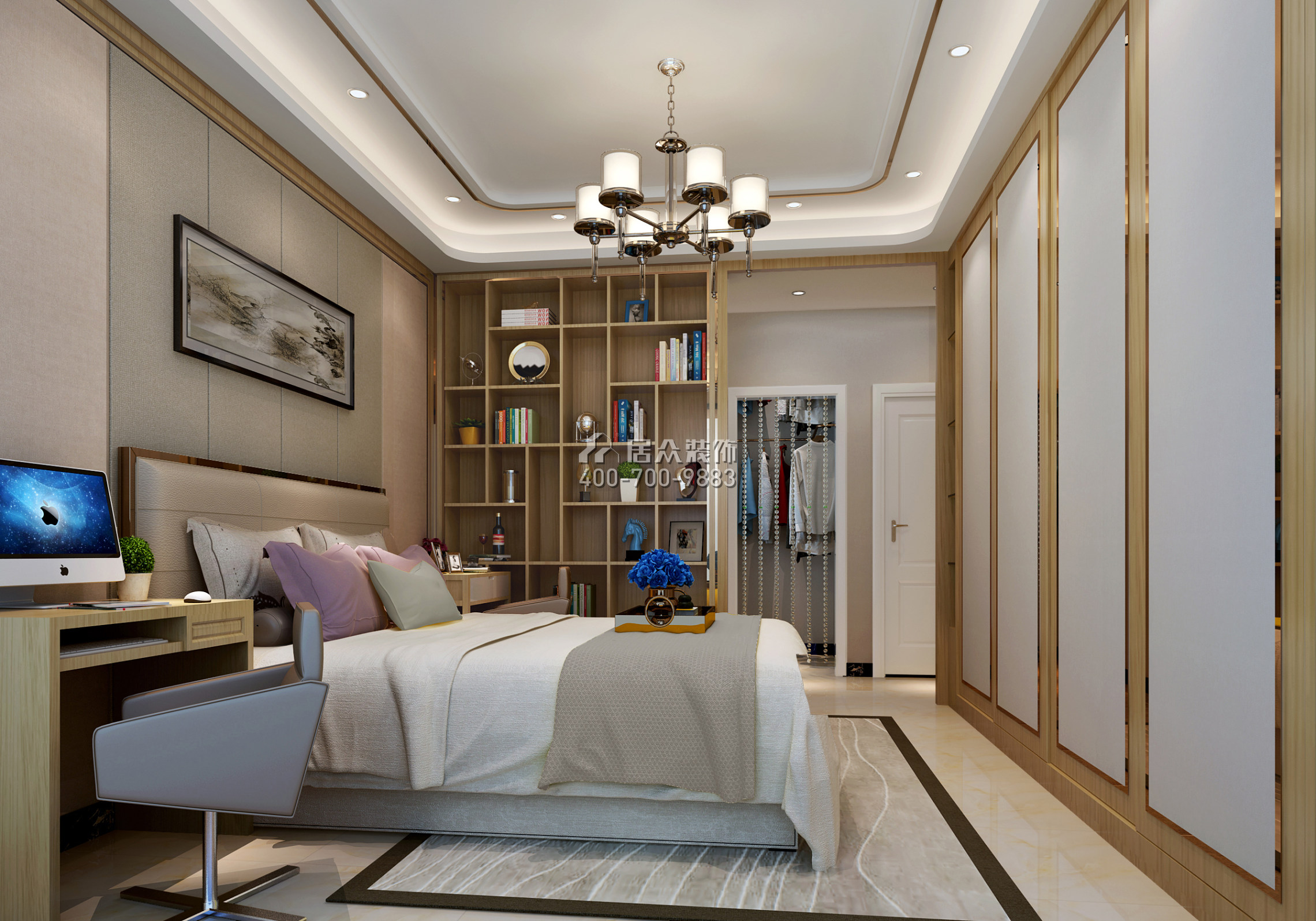鸿景园140平方米现代简约风格平层户型卧室装修效果图