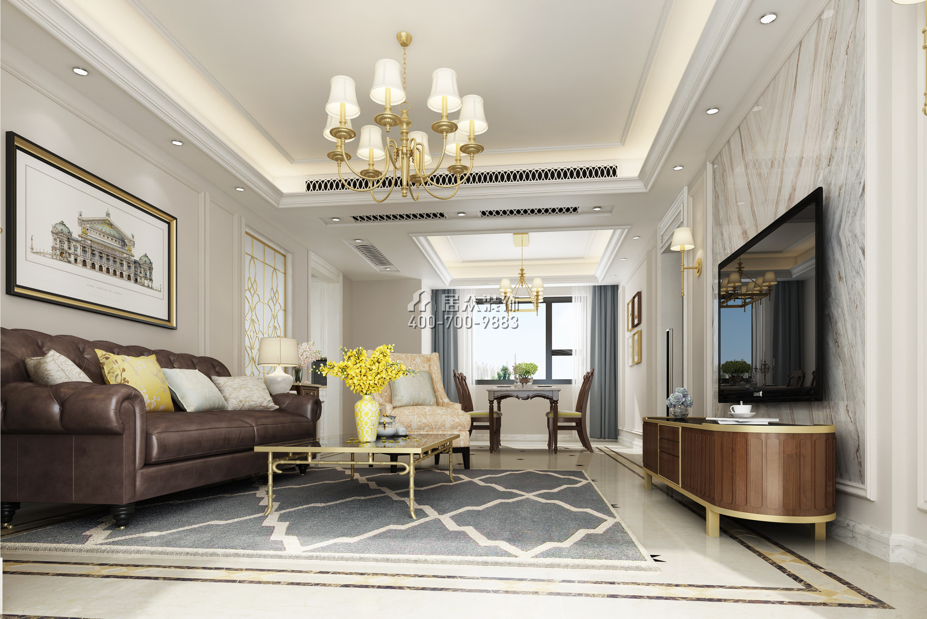 新城新世界130平方米美式风格平层户型客厅装修效果图