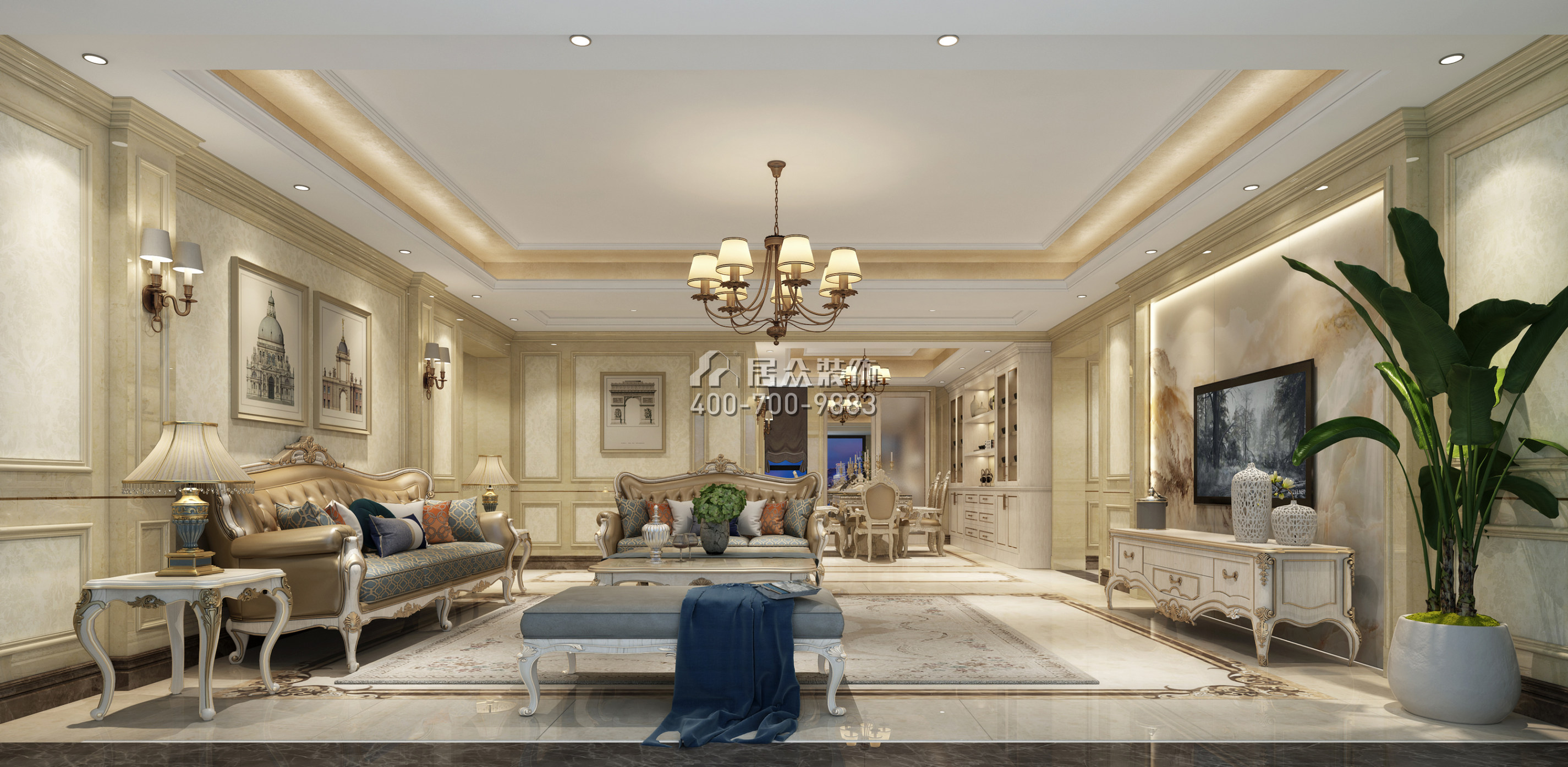 汉森吉祥龙180平方米欧式风格平层户型客厅装修效果图
