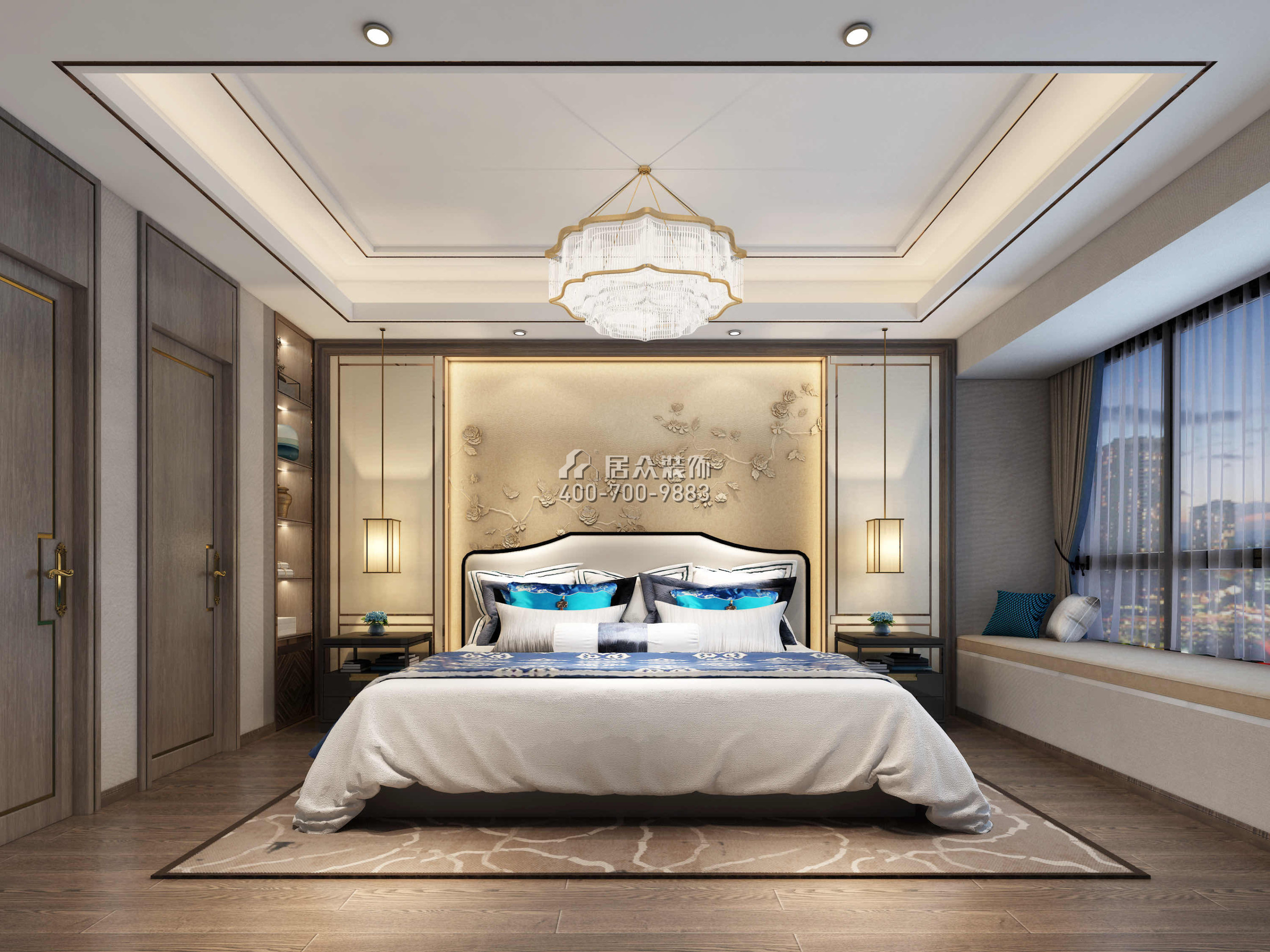 香山美墅五期165平方米中式风格平层户型卧室装修效果图
