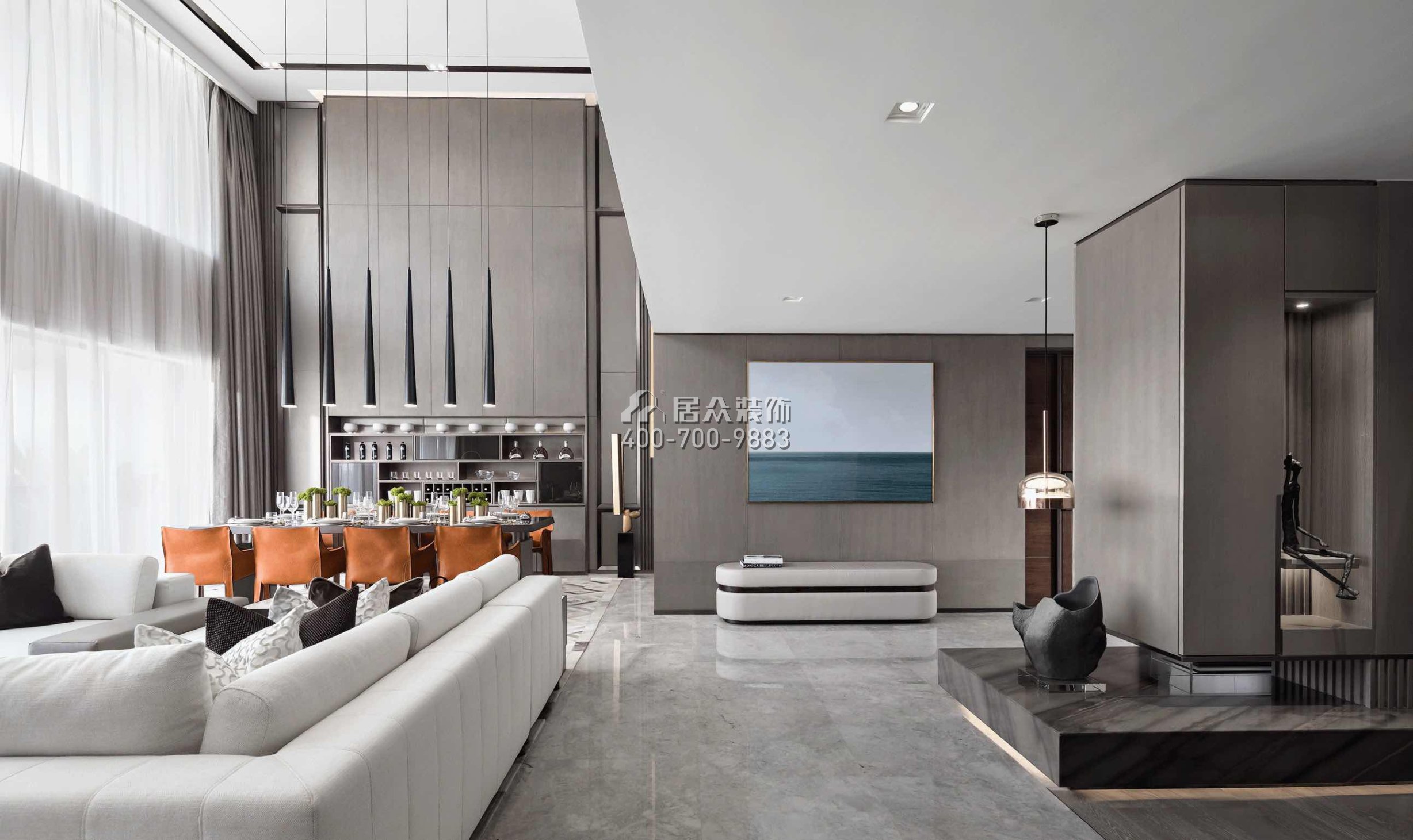 天驕御峰500平方米現代簡約風格別墅戶型客廳裝修效果圖