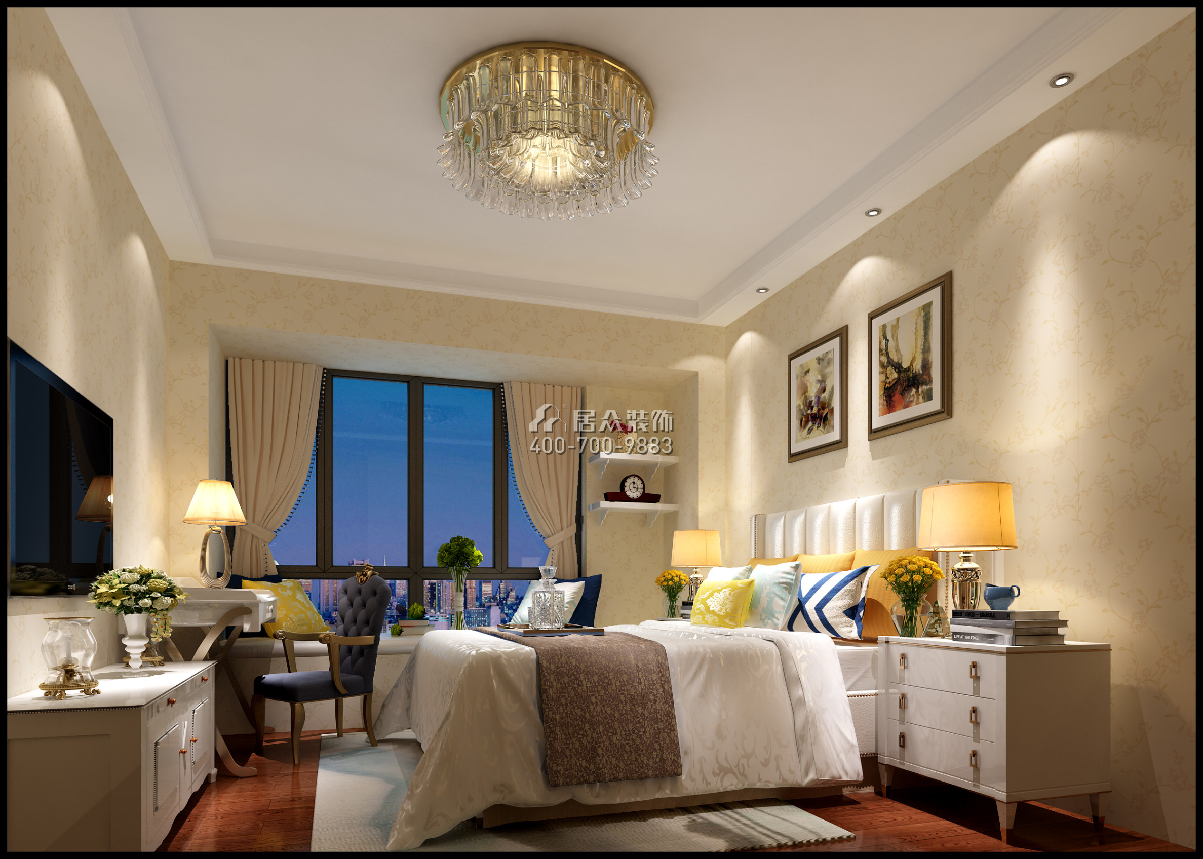 海航城90平方米欧式风格平层户型卧室装修效果图