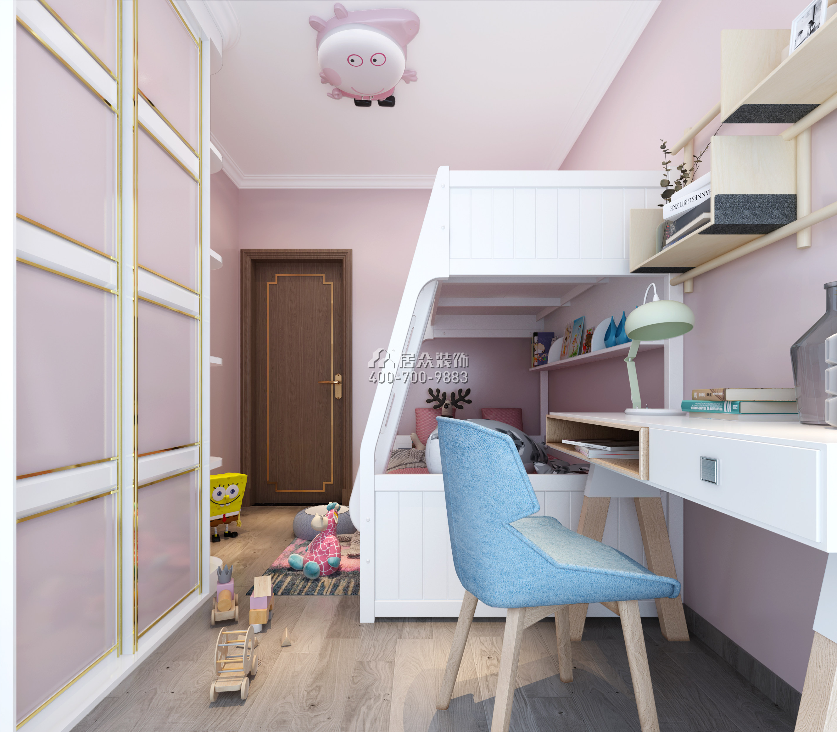 联投东方华府二期105平方米中式风格平层户型儿童房装修效果图