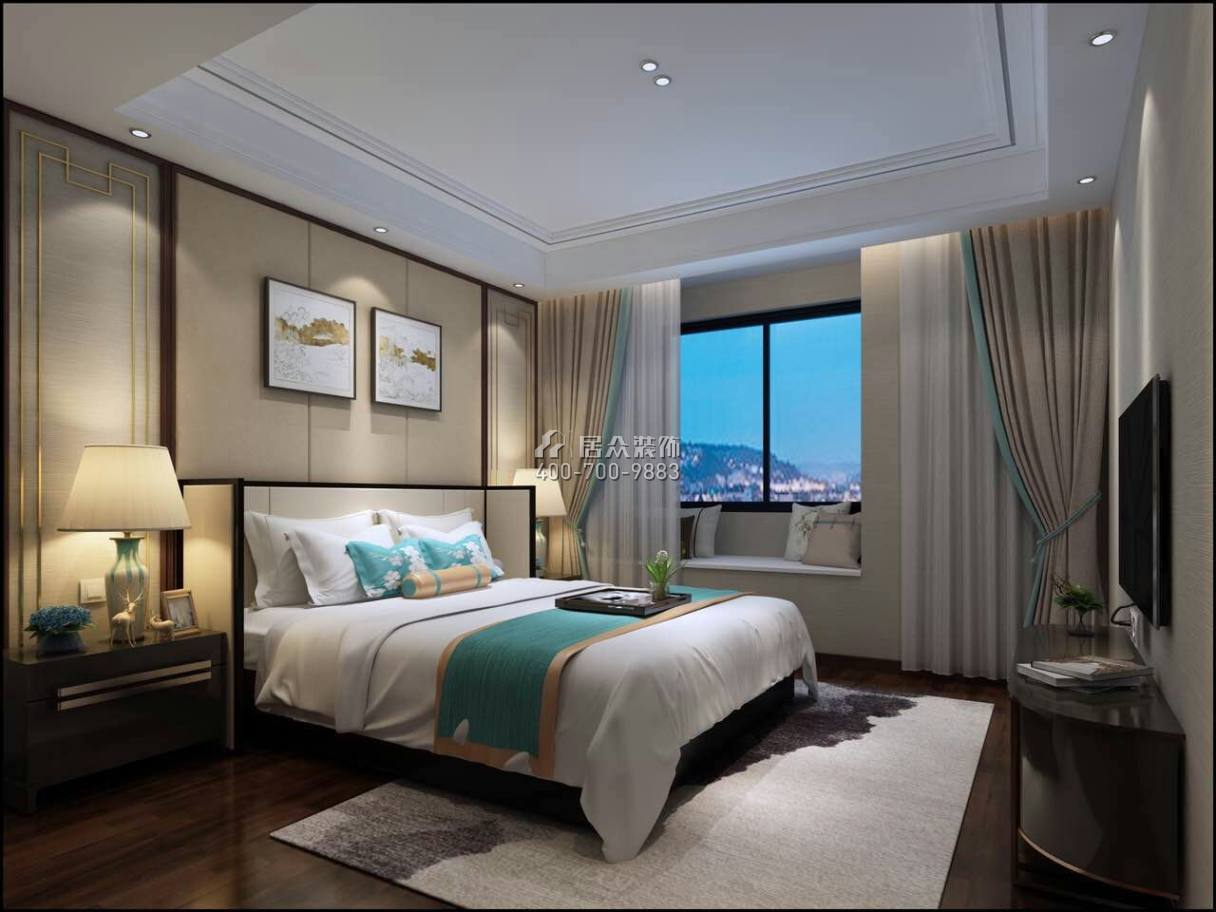 时代睿城121平方米中式风格平层户型卧室装修效果图
