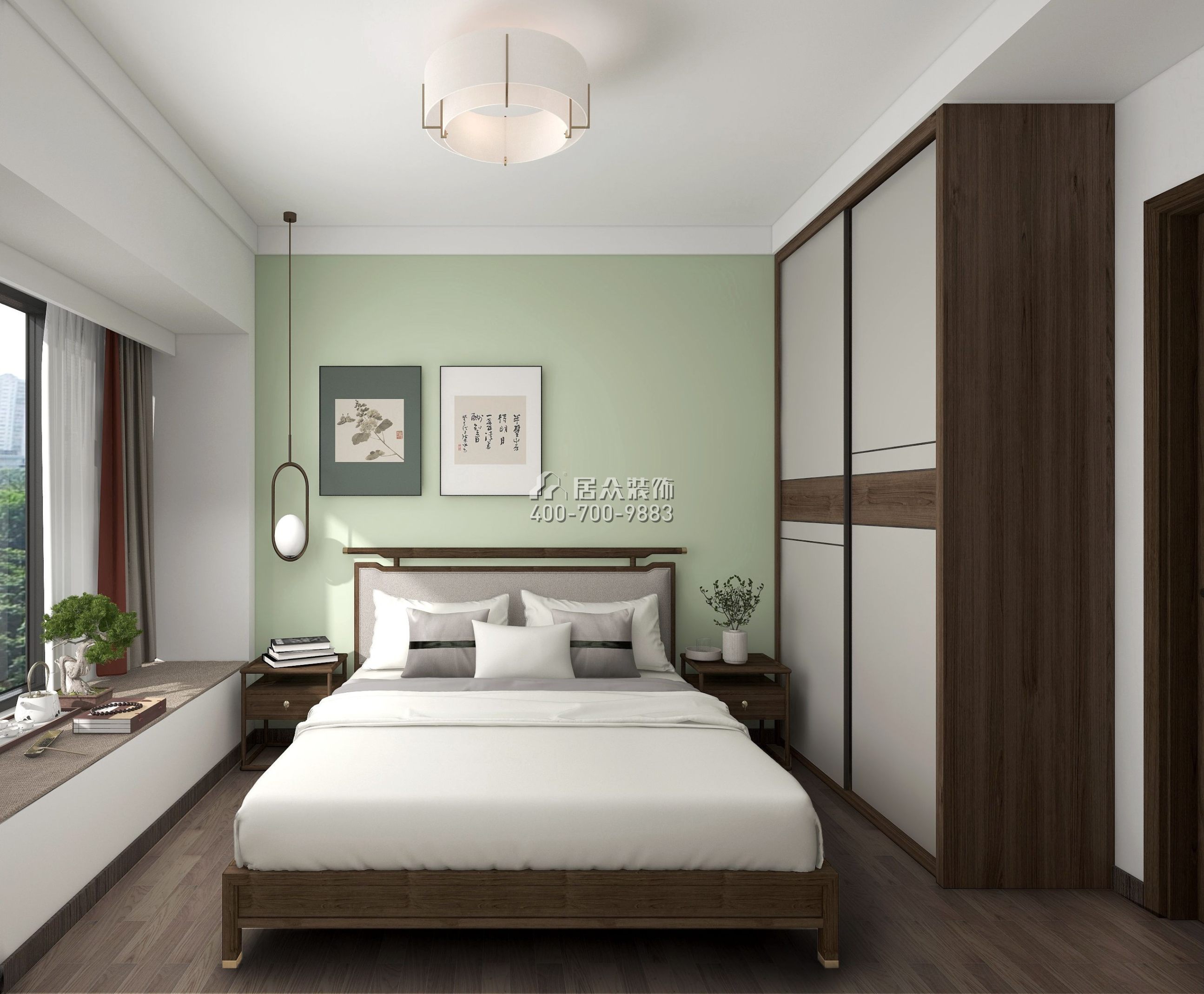 华发四季峰景124平方米中式风格平层户型卧室装修效果图