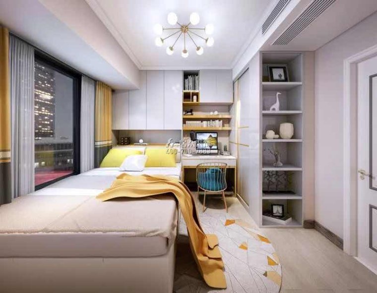 勤誠達正大城103平方米現代簡約風格平層戶型臥室書房一體裝修效果圖