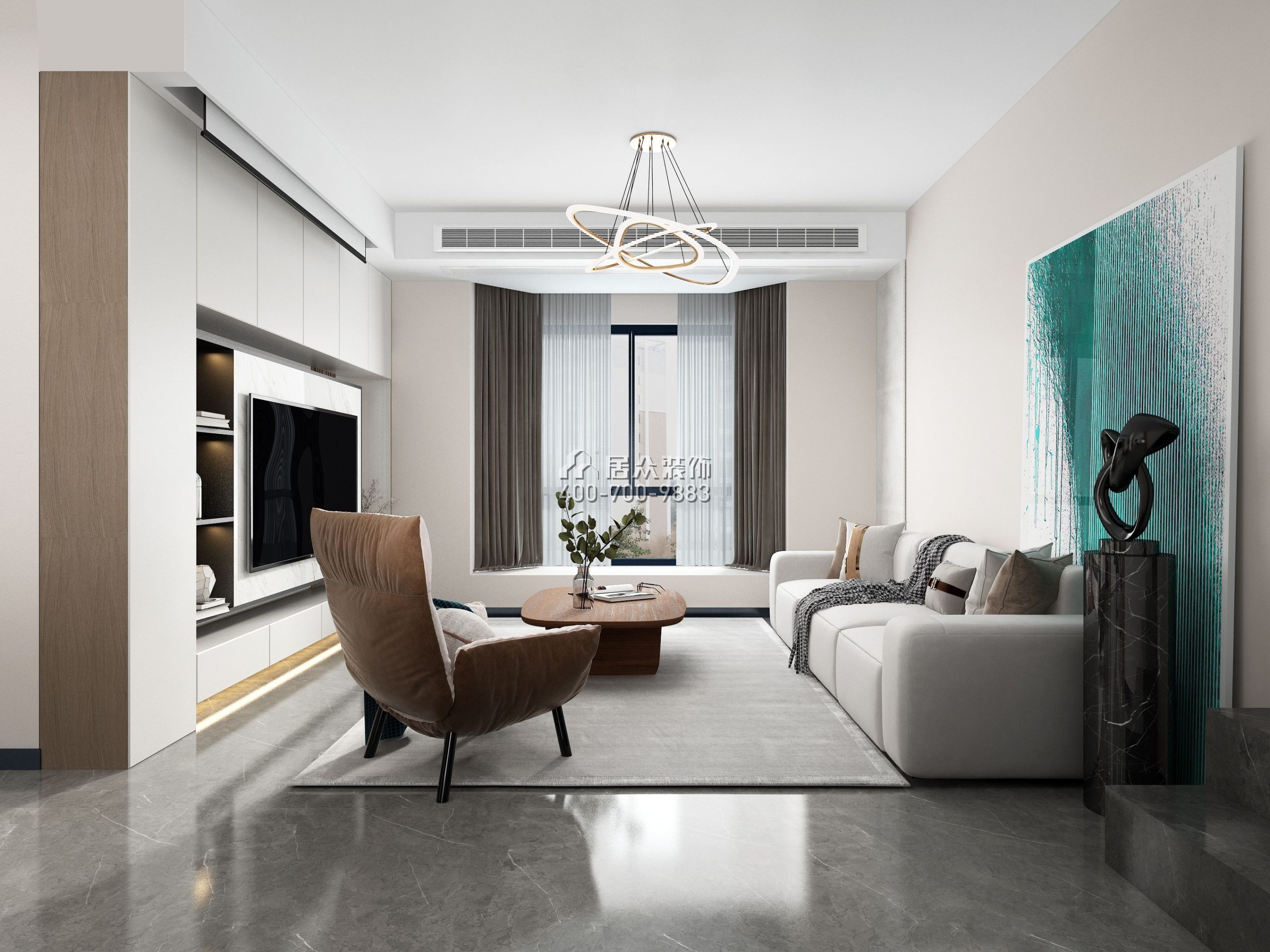 星海名城110平方米現代簡約風格平層戶型客廳裝修效果圖