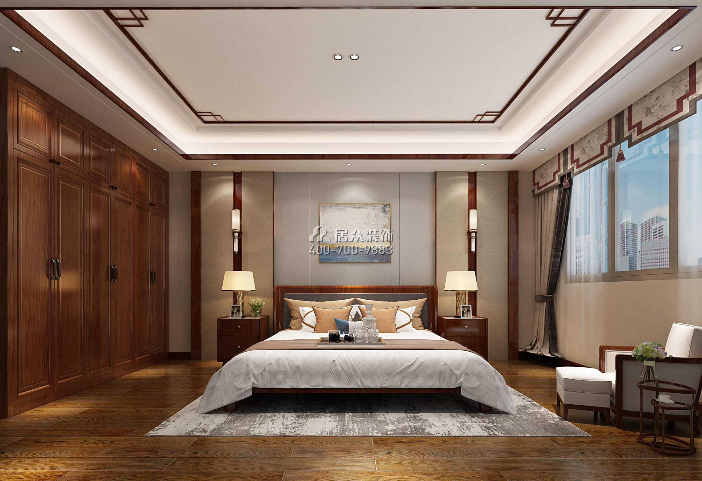 皇庭壹号公馆二期460平方米中式风格别墅户型卧室装修效果图