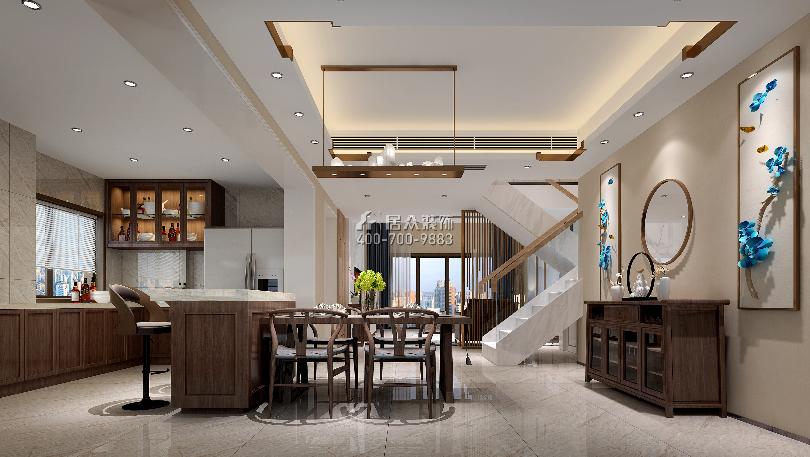 星河丹堤242平方米中式风格复式户型餐厅装修效果图