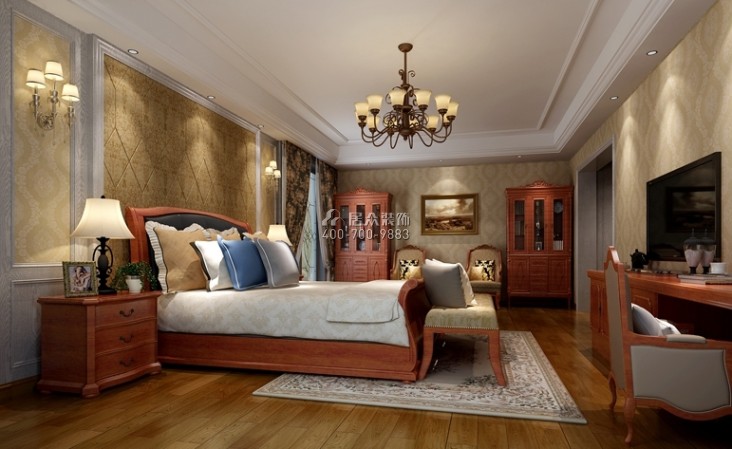 方直珑湖湾144平方米美式风格平层户型卧室装修效果图