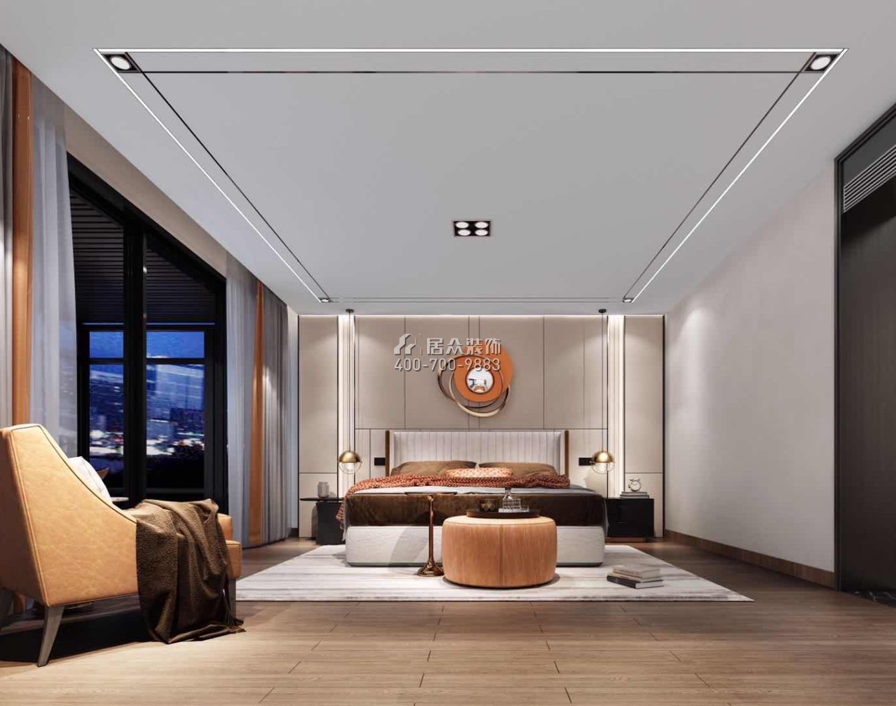 華發新城393平方米現代簡約風格復式戶型臥室裝修效果圖