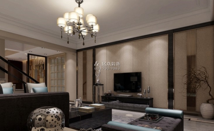 珠江罗马新都135平方米现代简约风格复式户型客厅装修效果图