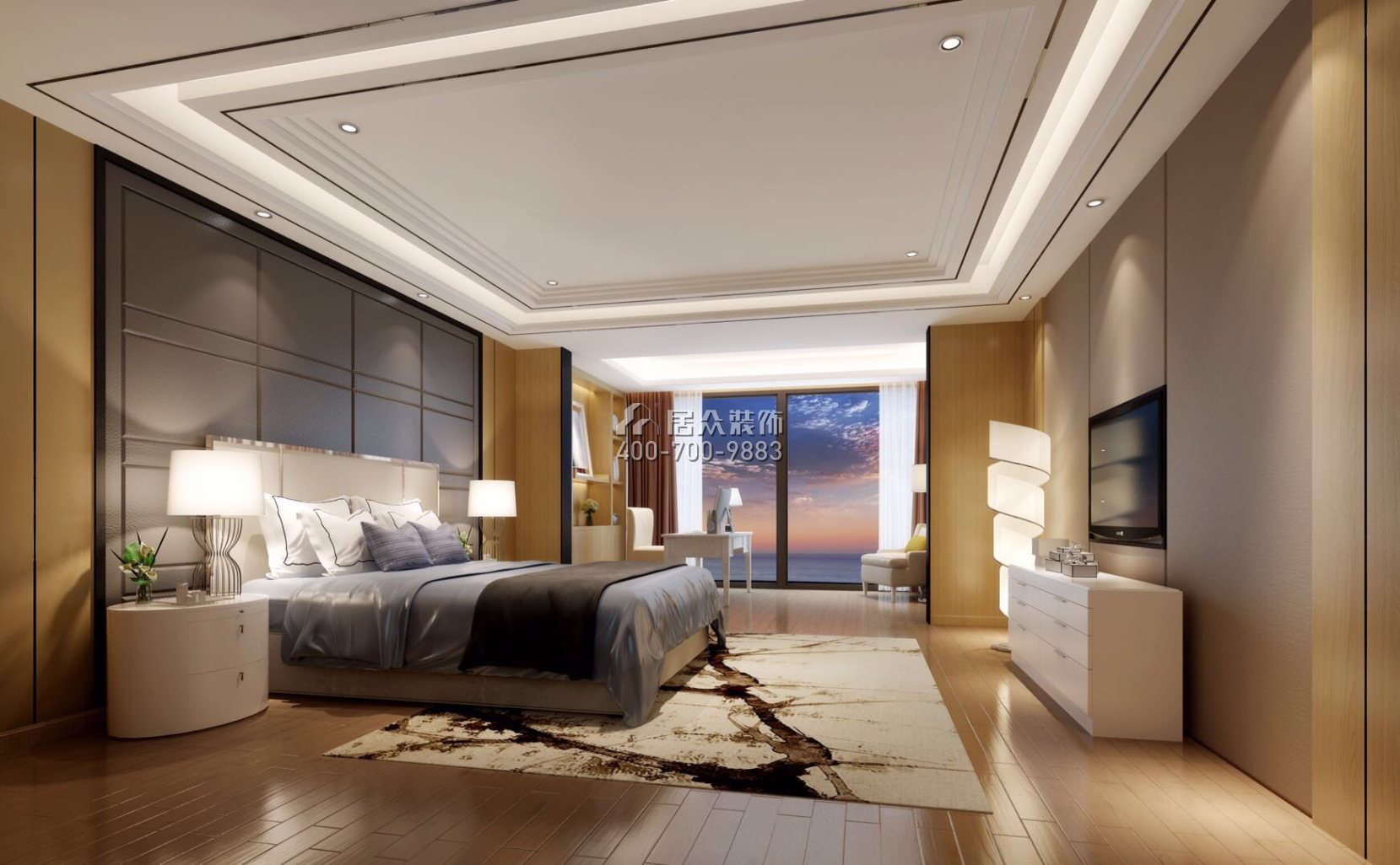星河丹堤350平方米現代簡約風格2戶型臥室裝修效果圖