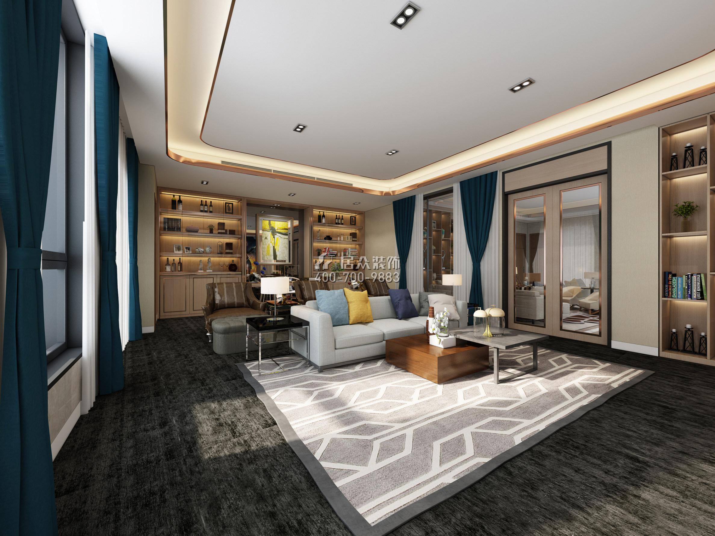 圣莫麗斯586平方米現代簡約風格別墅戶型客廳裝修效果圖