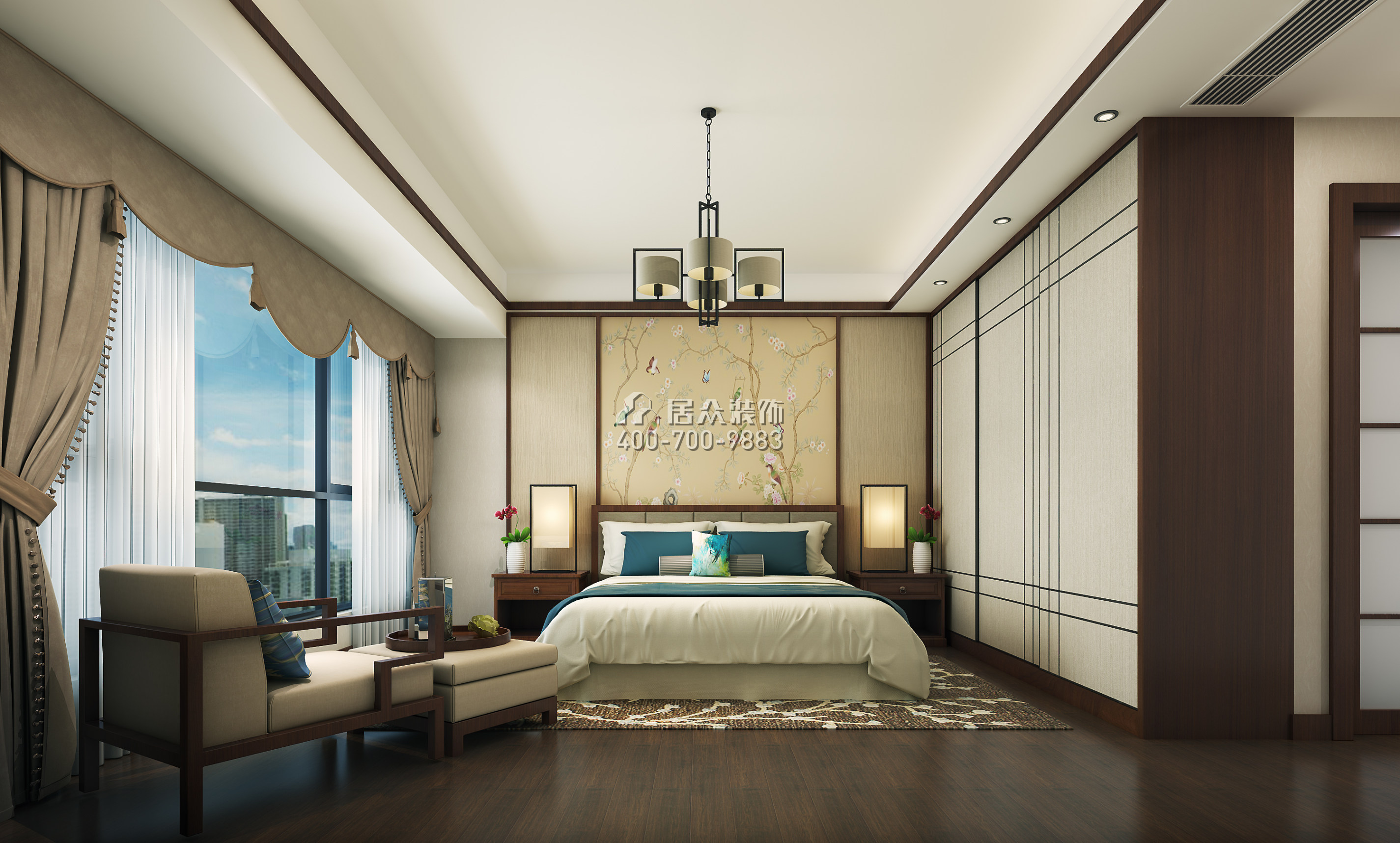 珑城半山215平方米中式风格平层户型卧室装修效果图
