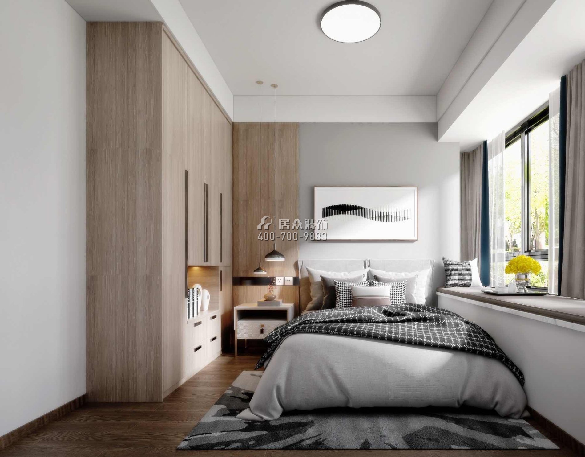 华发峰景湾100平方米中式风格平层户型卧室装修效果图