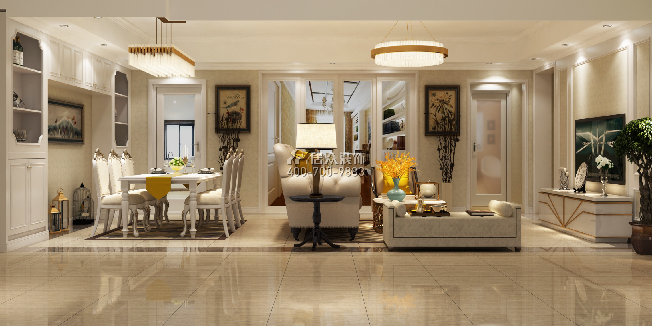 招商卡达凯斯140平方米欧式风格平层户型客厅装修效果图