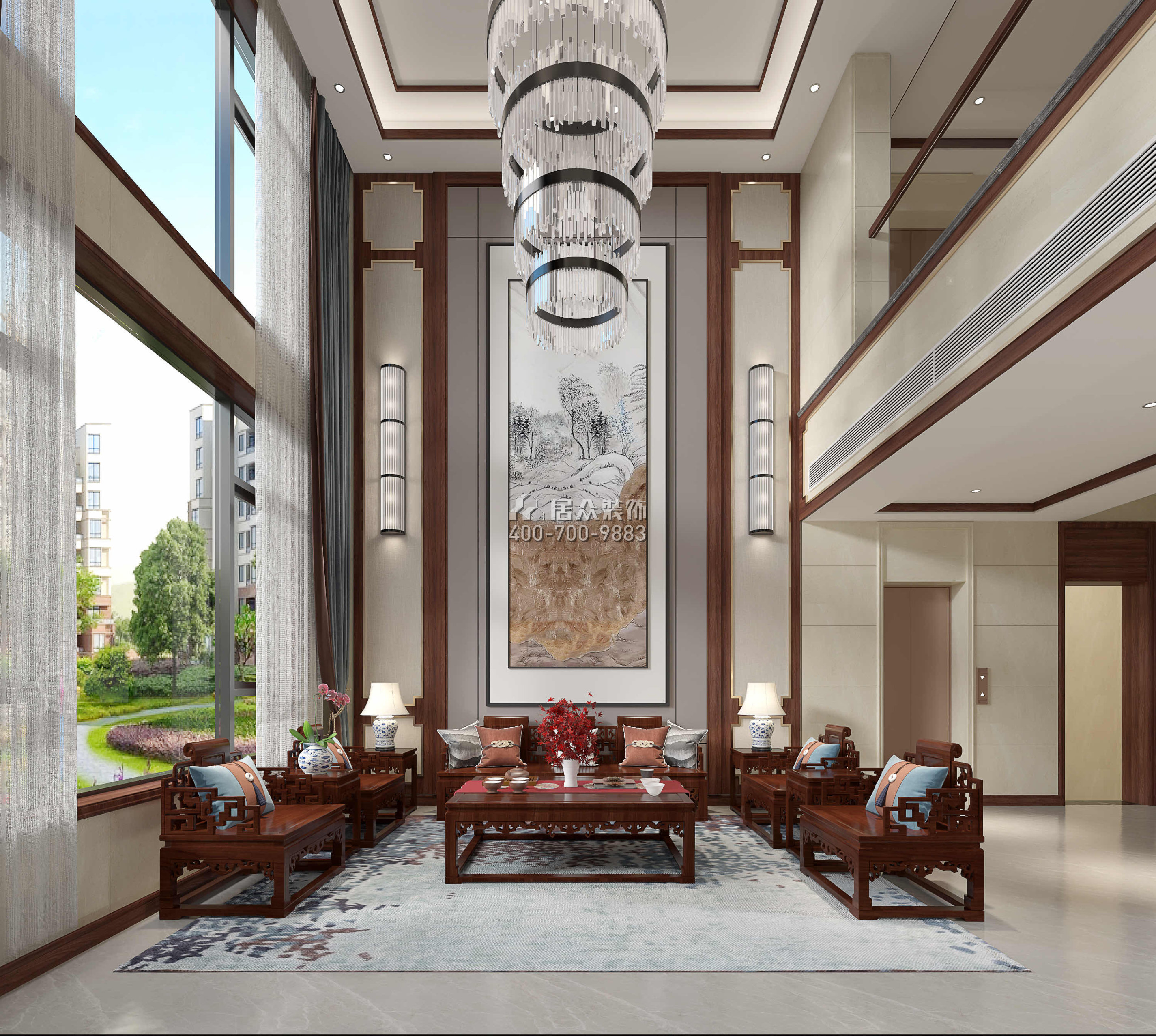 金碧花园500平方米中式风格别墅户型客厅装修效果图