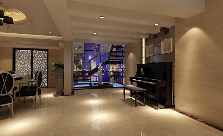 龙湾国际190平方米现代简约风格复式户型娱乐室装修效果图