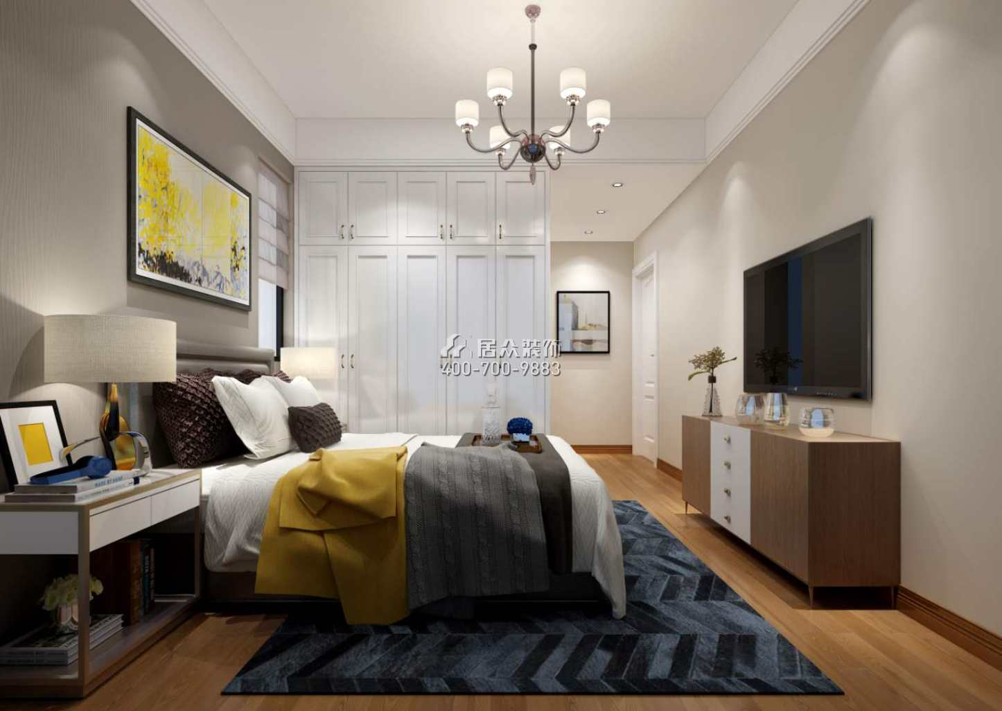 星河银湖谷89平方米现代简约风格平层户型卧室装修效果图
