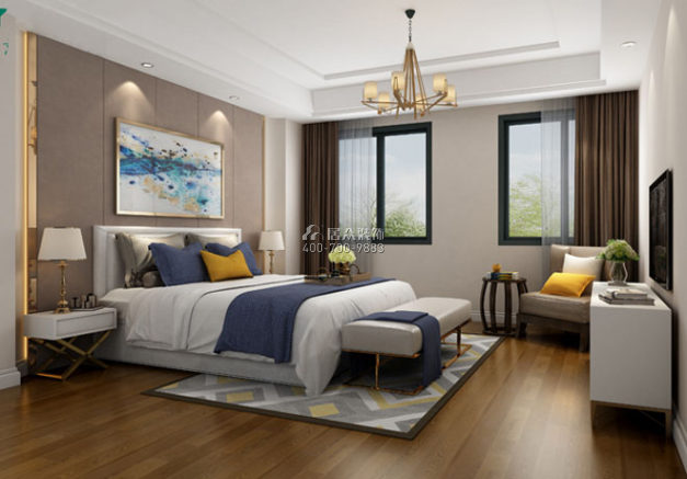 新安江街576平方米现代简约风格别墅户型卧室装修效果图