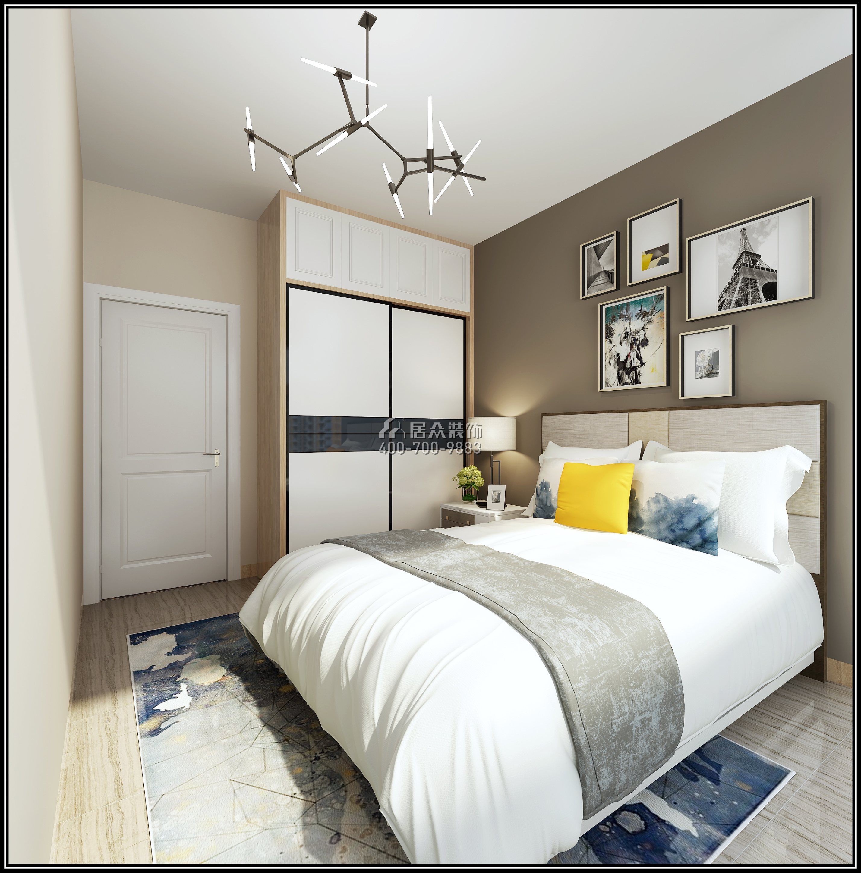 佳华领汇广场一期77平方米北欧风格平层户型卧室装修效果图