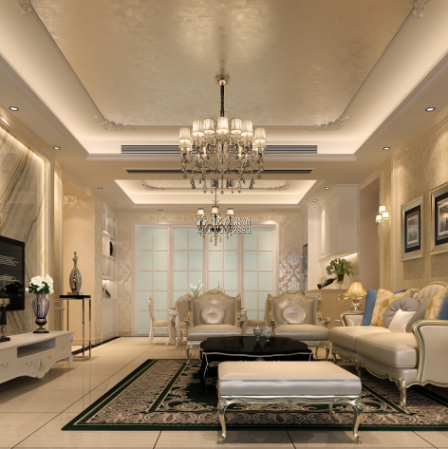 流金岁月190平方米欧式风格平层户型客厅装修效果图