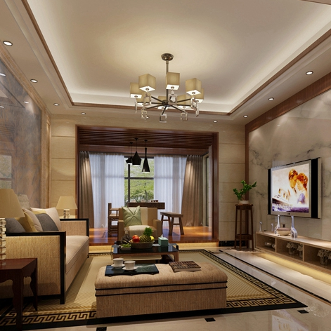 恒怡湾150平方米中式风格平层户型客厅装修效果图