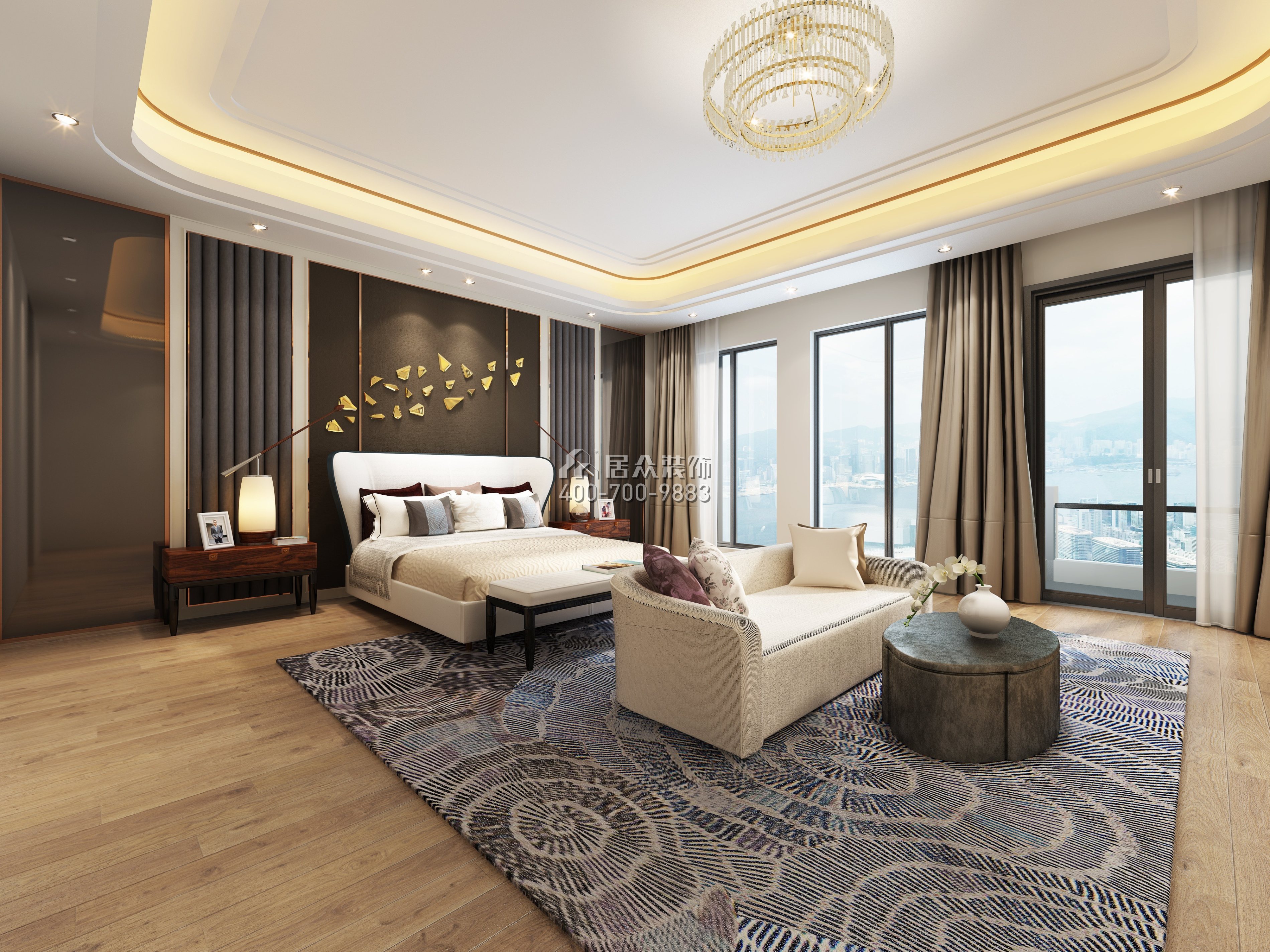 星河丹堤275平方米现代简约风格复式户型卧室装修效果图